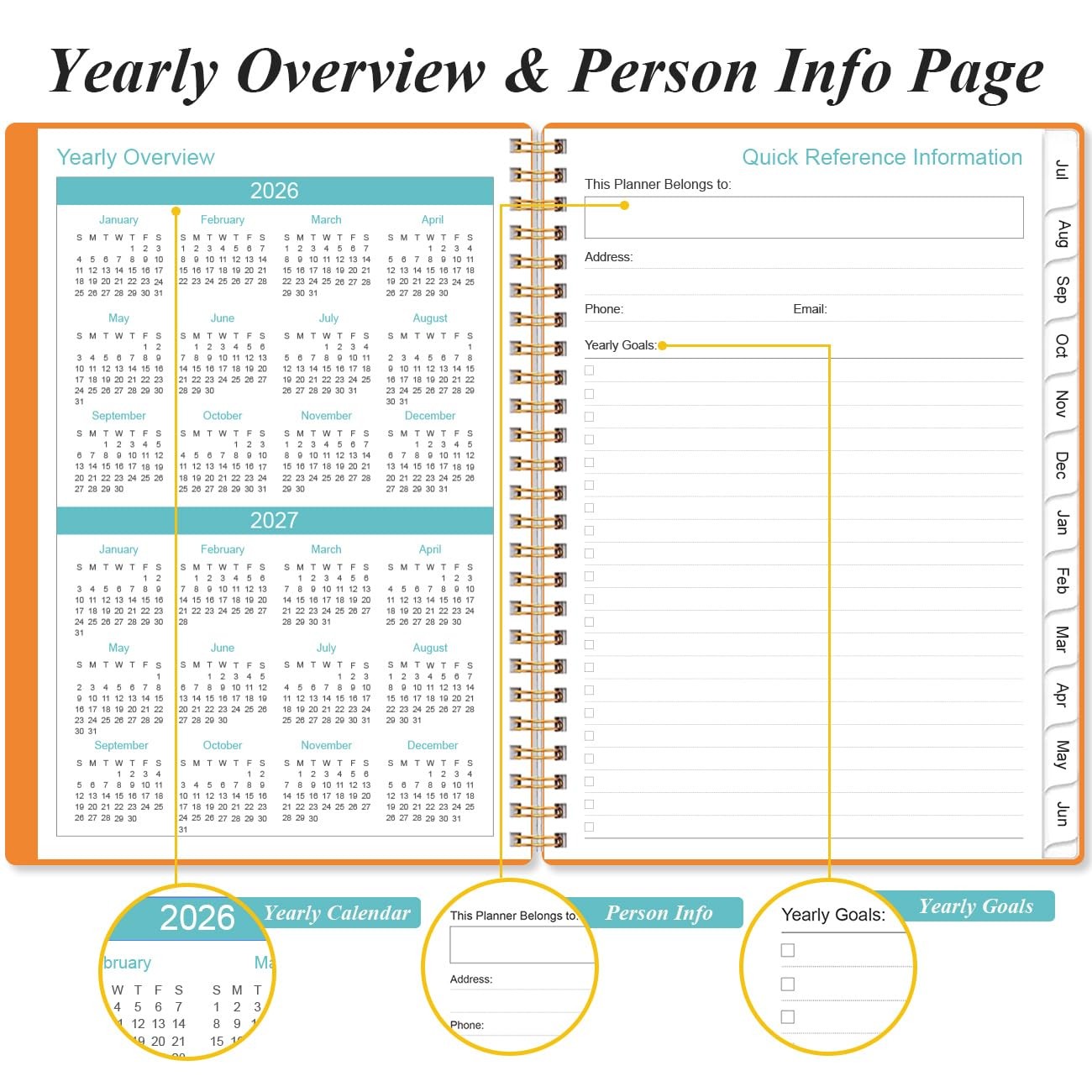 2026-2027 Planner – from July 2026 – 6.4″ x 8.5″, Orange-A