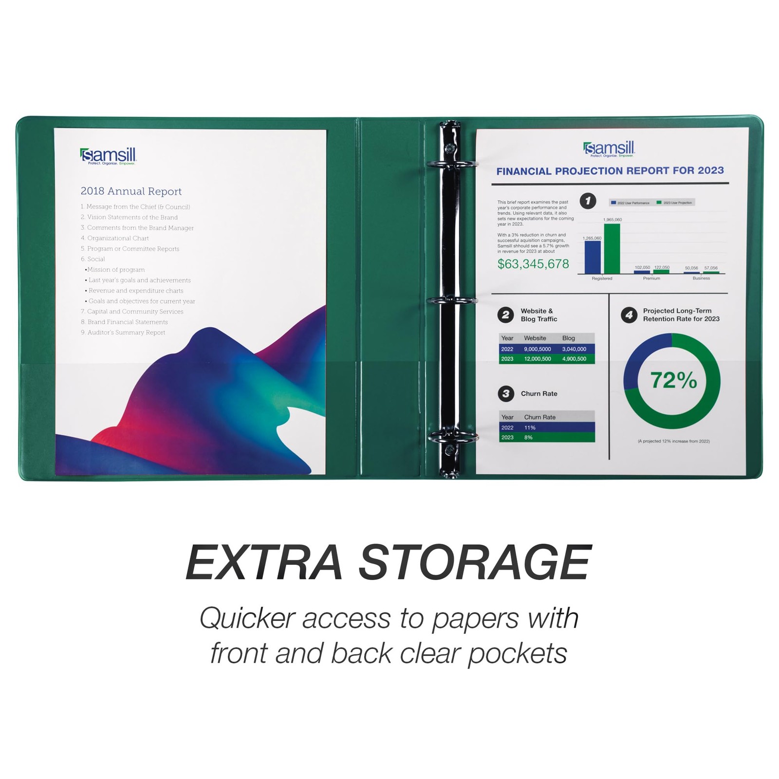 Samsill 1.5 Inch 3 Ring Binder, Economy Round Ring, Clear View 1-Pack, Green