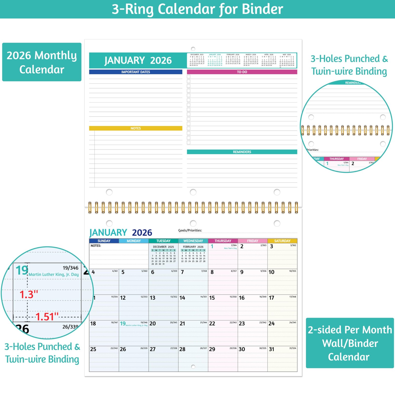 2026 Calendar – 2026 Wall Calendar, 11 x 8.5 In, Jan 2026 – Dec 2026, Small…