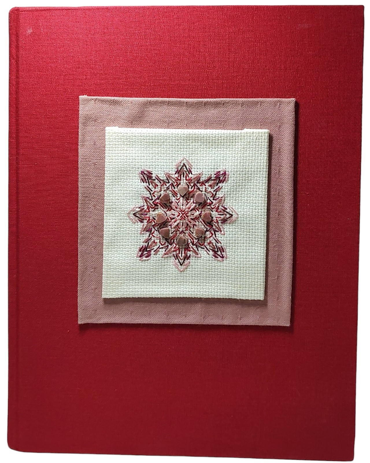 Hardcover Journal Red With Completed Textured Counted Cross Stitch Cover SEE
