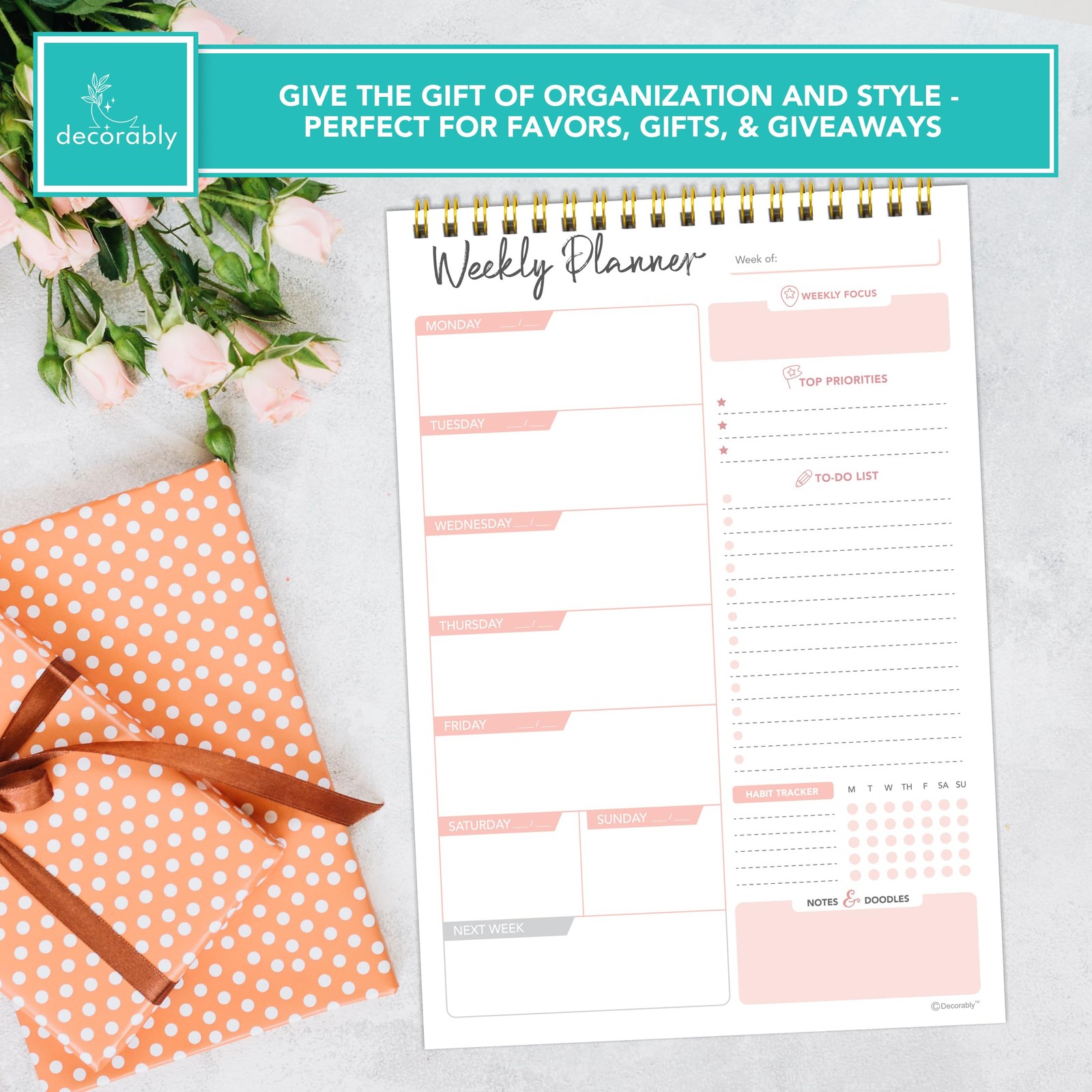 Decorably 52 Sheets Nude Pink Undated Weekly Planner Notepad, 6.5X10in