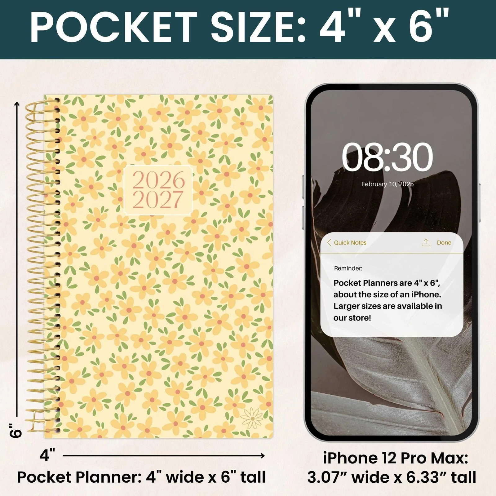 2026–27 Soft Cover Planner, 4″ x 6″ | Butter Yellow Daisies