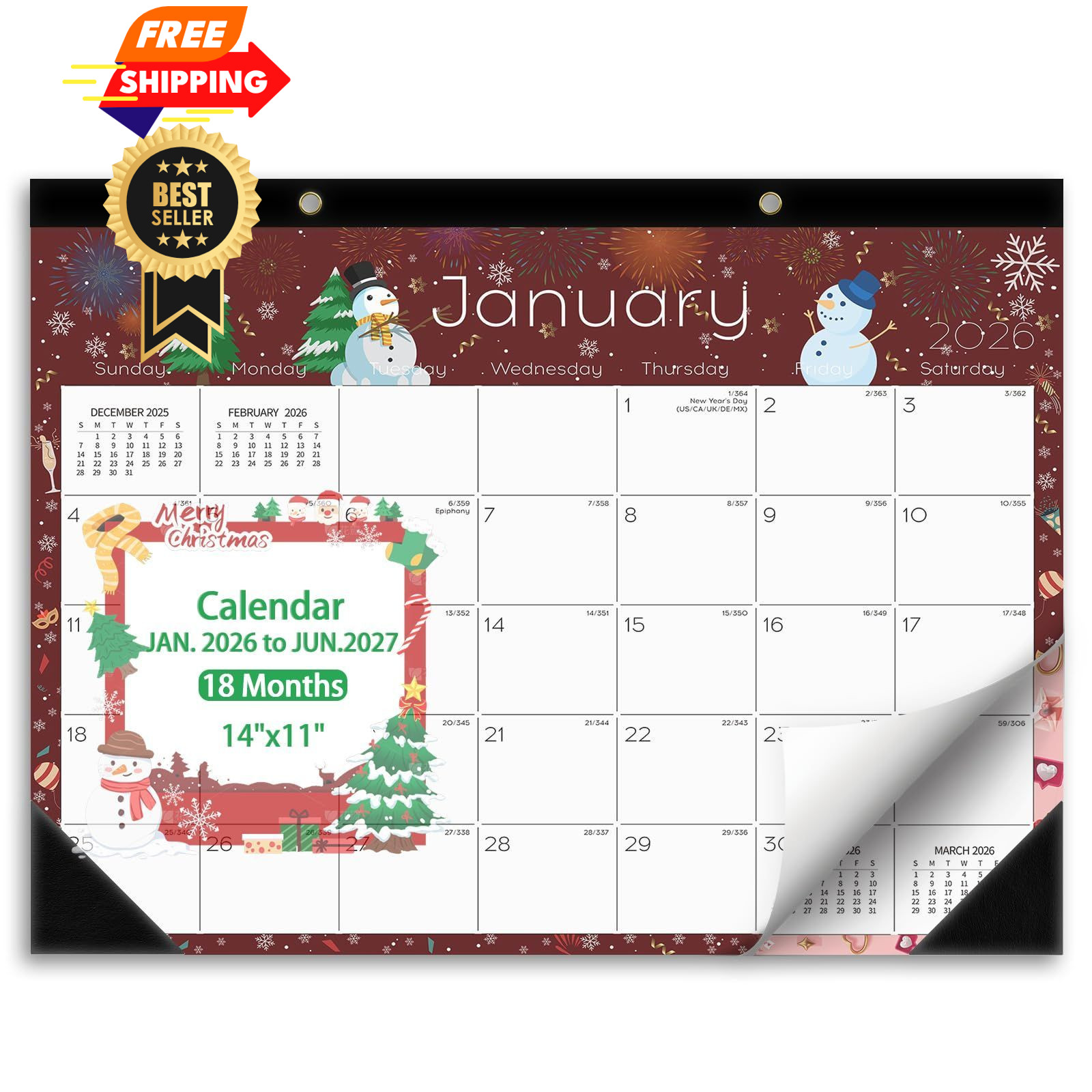 Ymumuda Desk Calendar 2026-2027 Wall 17×12″ – Calendar, H-Holiday