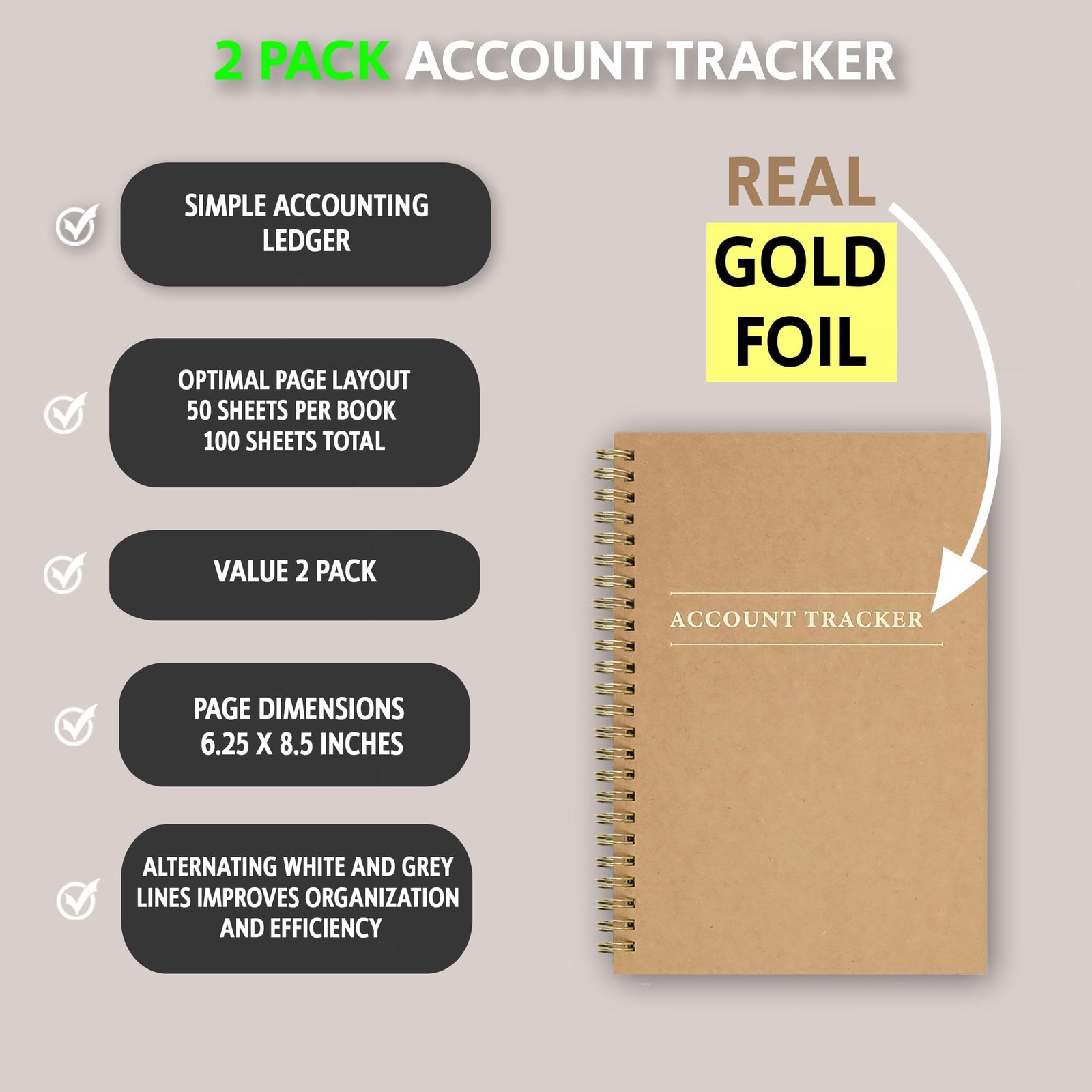 2 Pack Accounting Ledger Books for Home Budget Tracking, Business Bookkeeping