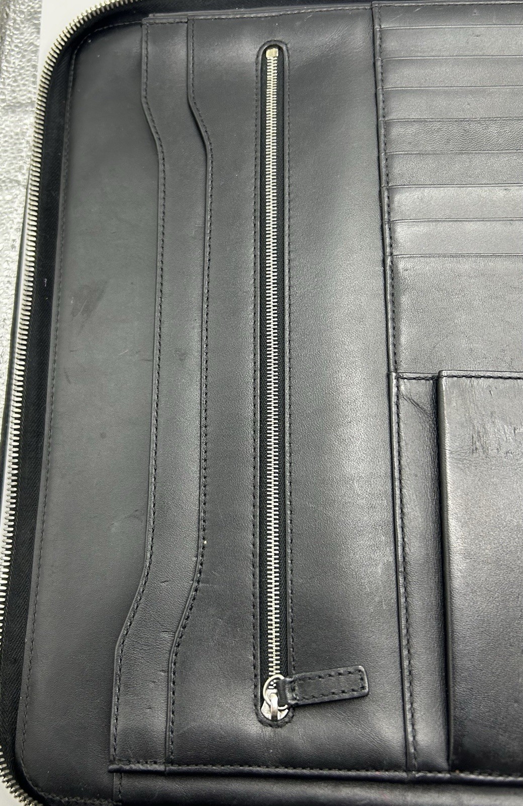 Coach Black Leather Zip Portfolio Organizer Pad Folio Business Case