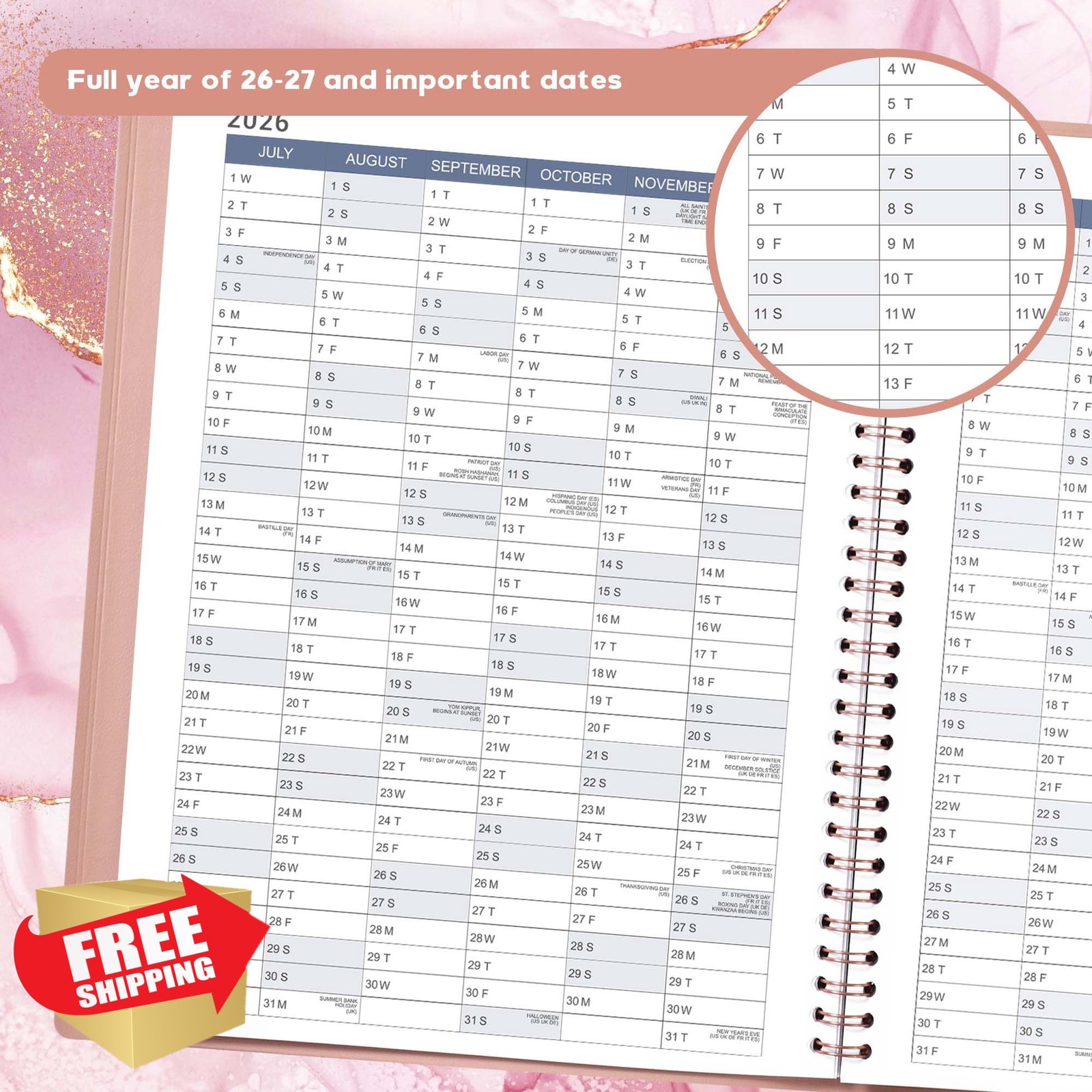 Artfan 2026-2027 Appointment Book Planner Rose Gold