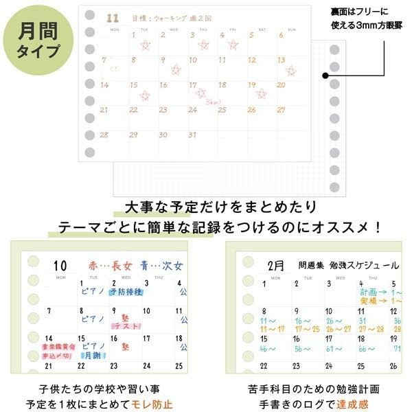 Maruman Mini Size Loose-Leaf Paper, 9-Hole, Monthly Planner, L1448, 50 Sheets