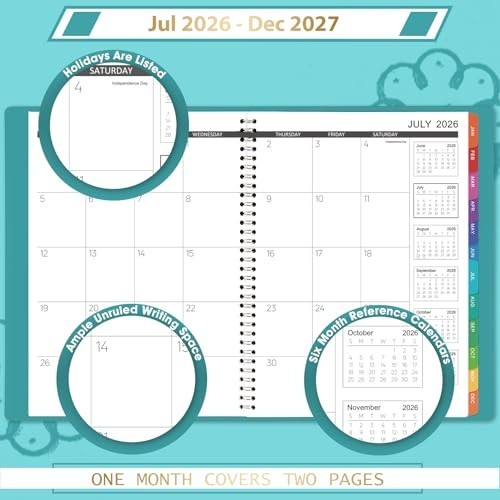 Monthly Planner Jul 2024-Dec 2025 Twin-Wire Organizer Leather Cover 18M Planner