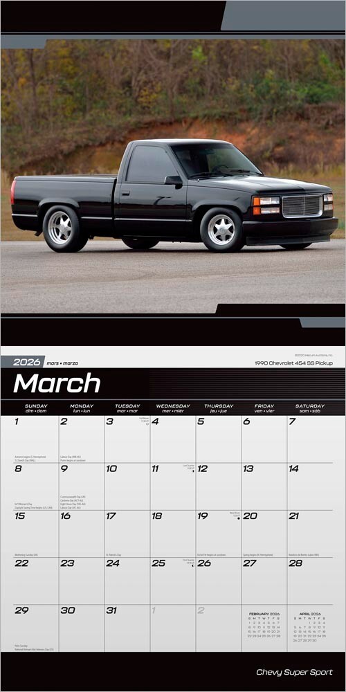 Chevy Super Sport OFFICIAL | 2026 12×24″ Square Wall Calendar | Plastic-Free