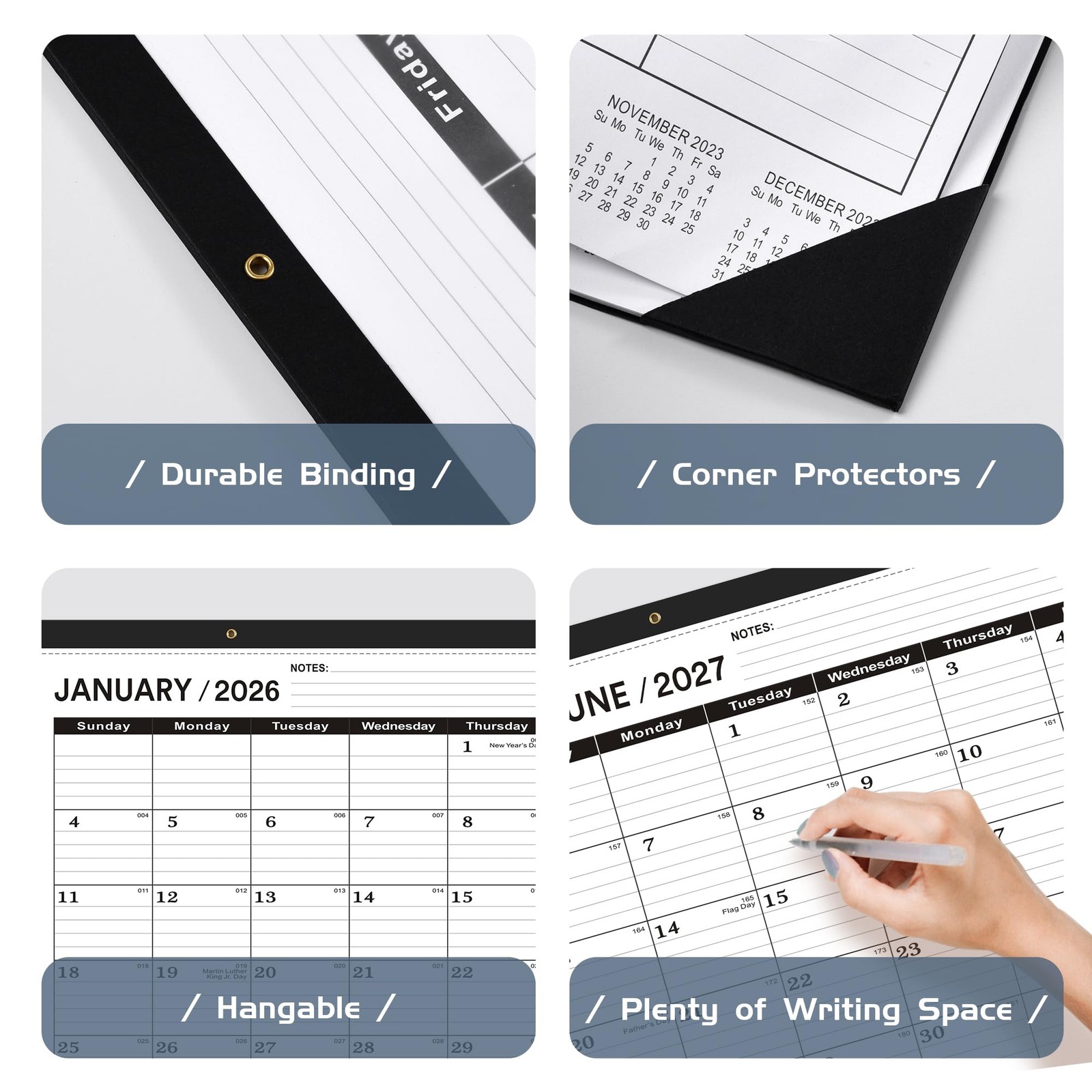Desk Calendar 2026 Large 22 x17, 2026-2027-JAN-3PCS, Black