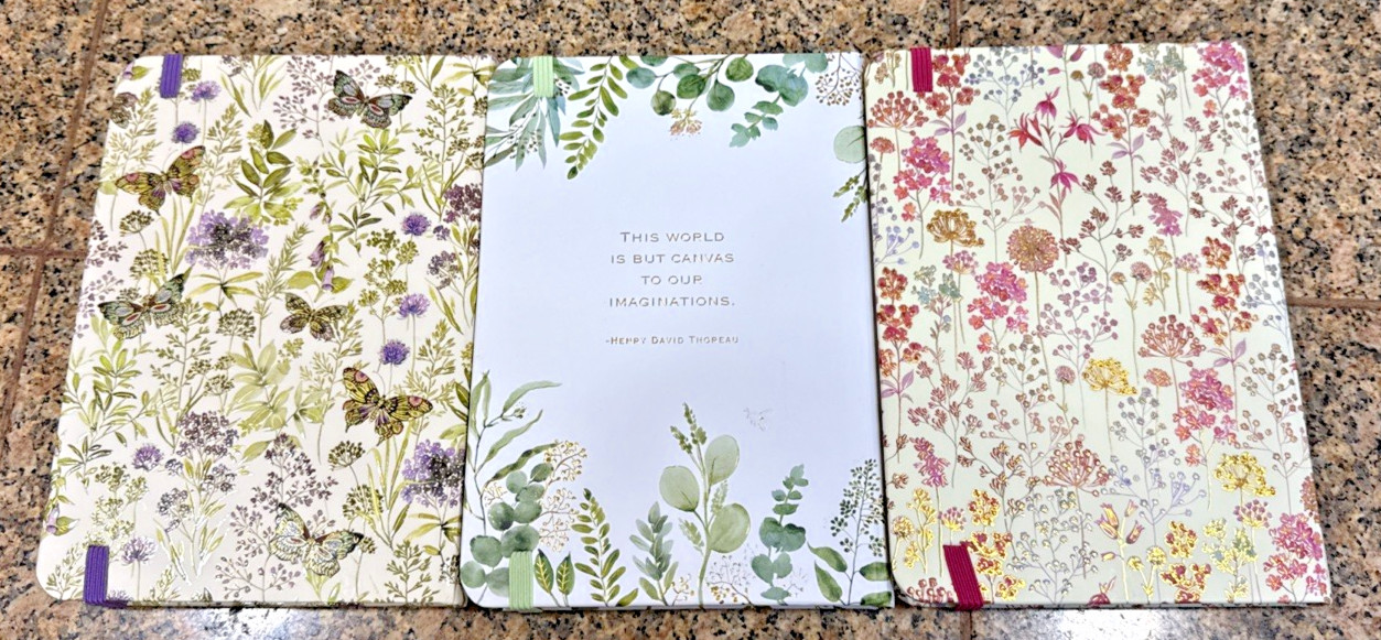 ***NEW 3 Peter Pauper Press Journal Lot FLORAL GOLD WILDFLOWERS BUTTERFLIES***
