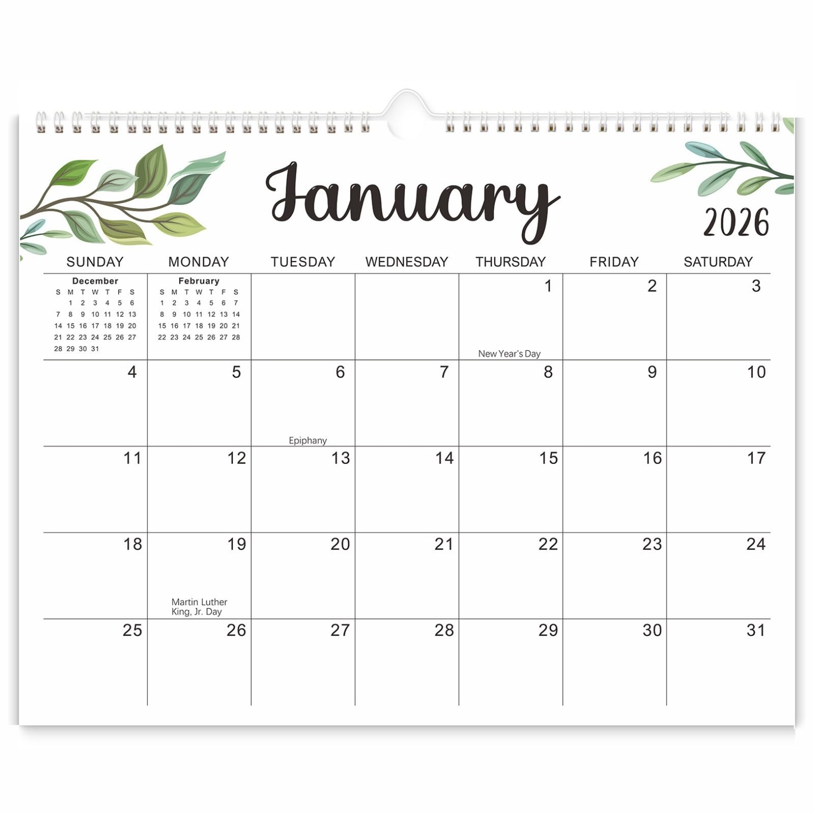 Wall Calendar 2026-2027, 18 Months for Wall, Twin-Wire Binding Green