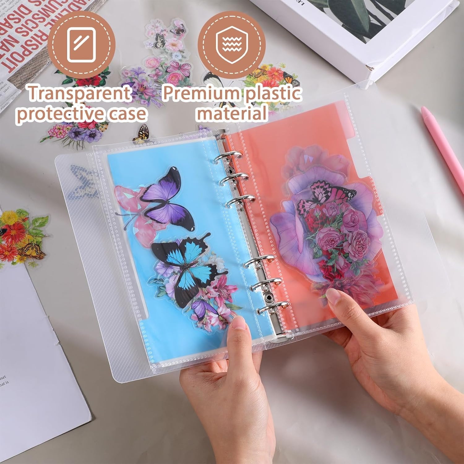A6 Binder, Clear Acrylic 6 Ring Binder A6 Notebook Cover Planner Binders 6-Ring