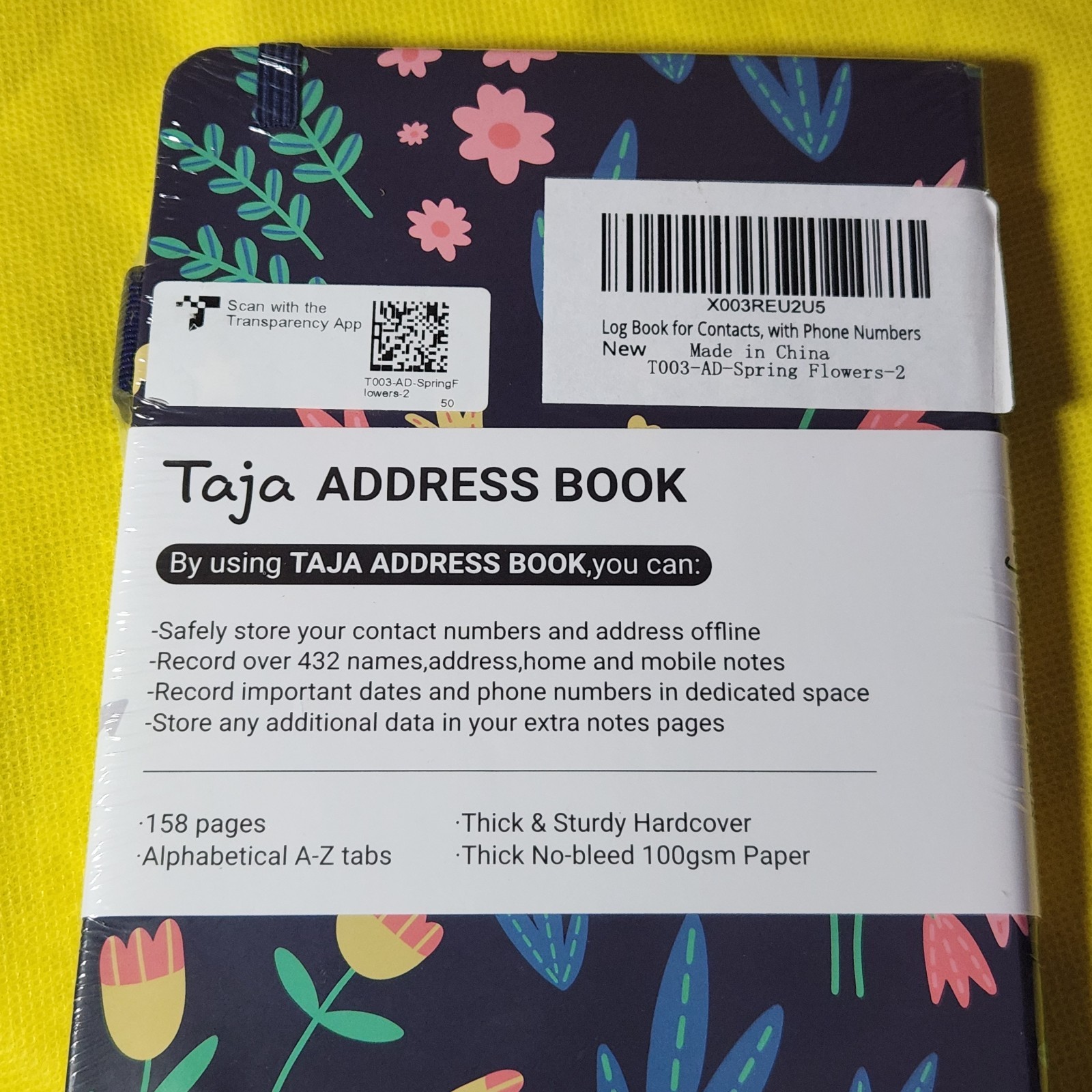 Taja Address Book and Contacts Book- Alphabetized Tabs Spring Flowers