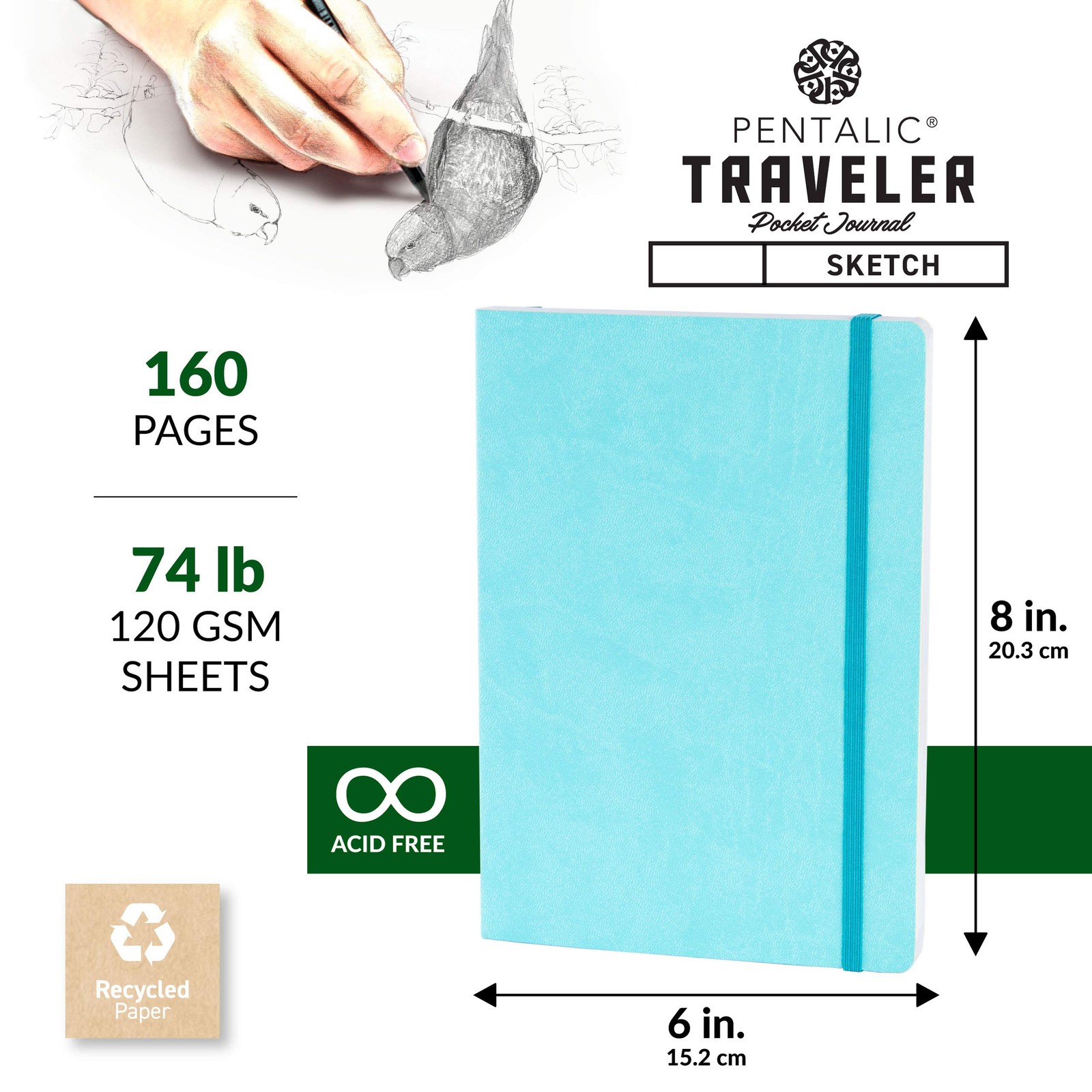 Pentalic 6″ x 8″ Pocket Sketchbook 6-inch x 8-inch, Turquoise, Turquoise