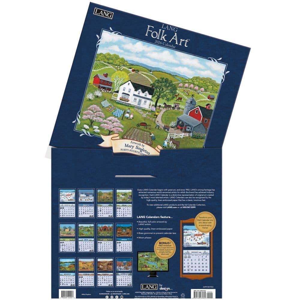 Lang Folk Art 2026 Wall Calendar – 13.4″ × 12″, 12-Month 12.5″W x 0.2″H, 2026