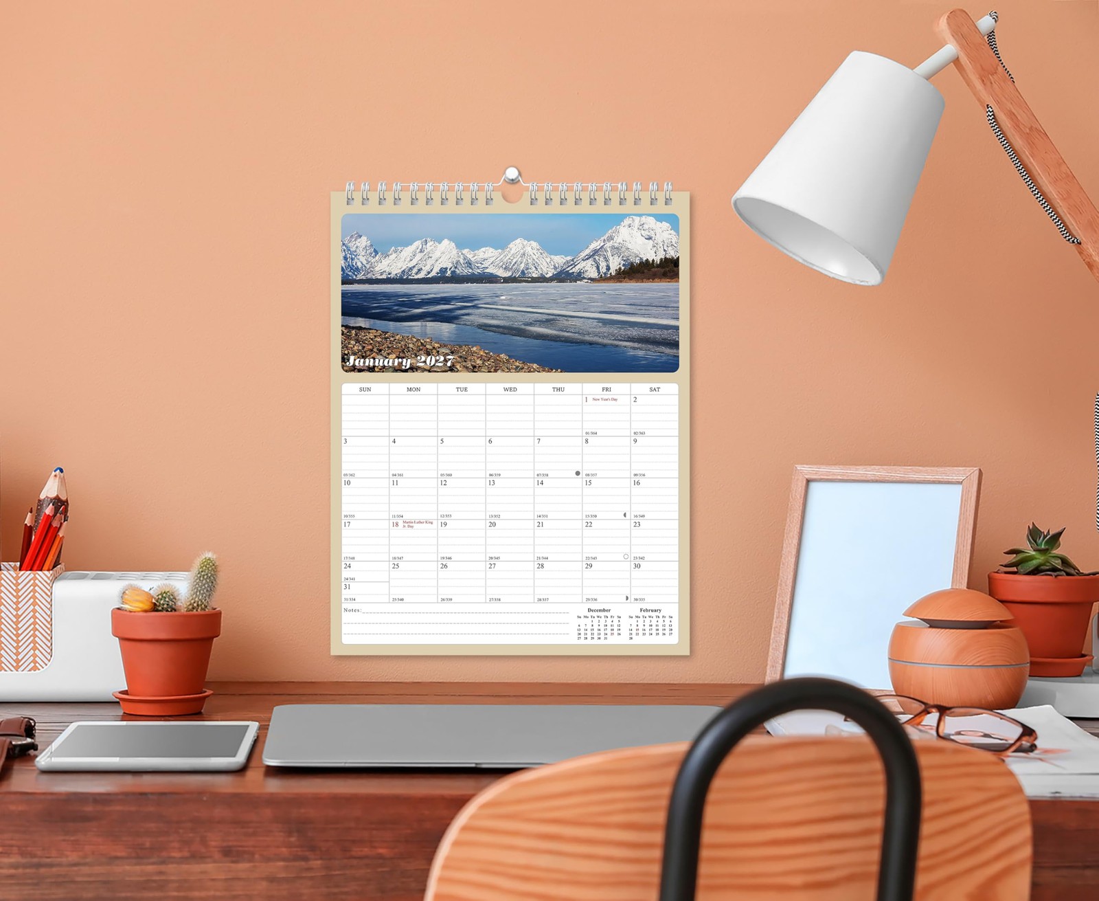 2026 Wall Calendar Spiral-bound Twin-Wire Binding – 12 Months multicolor