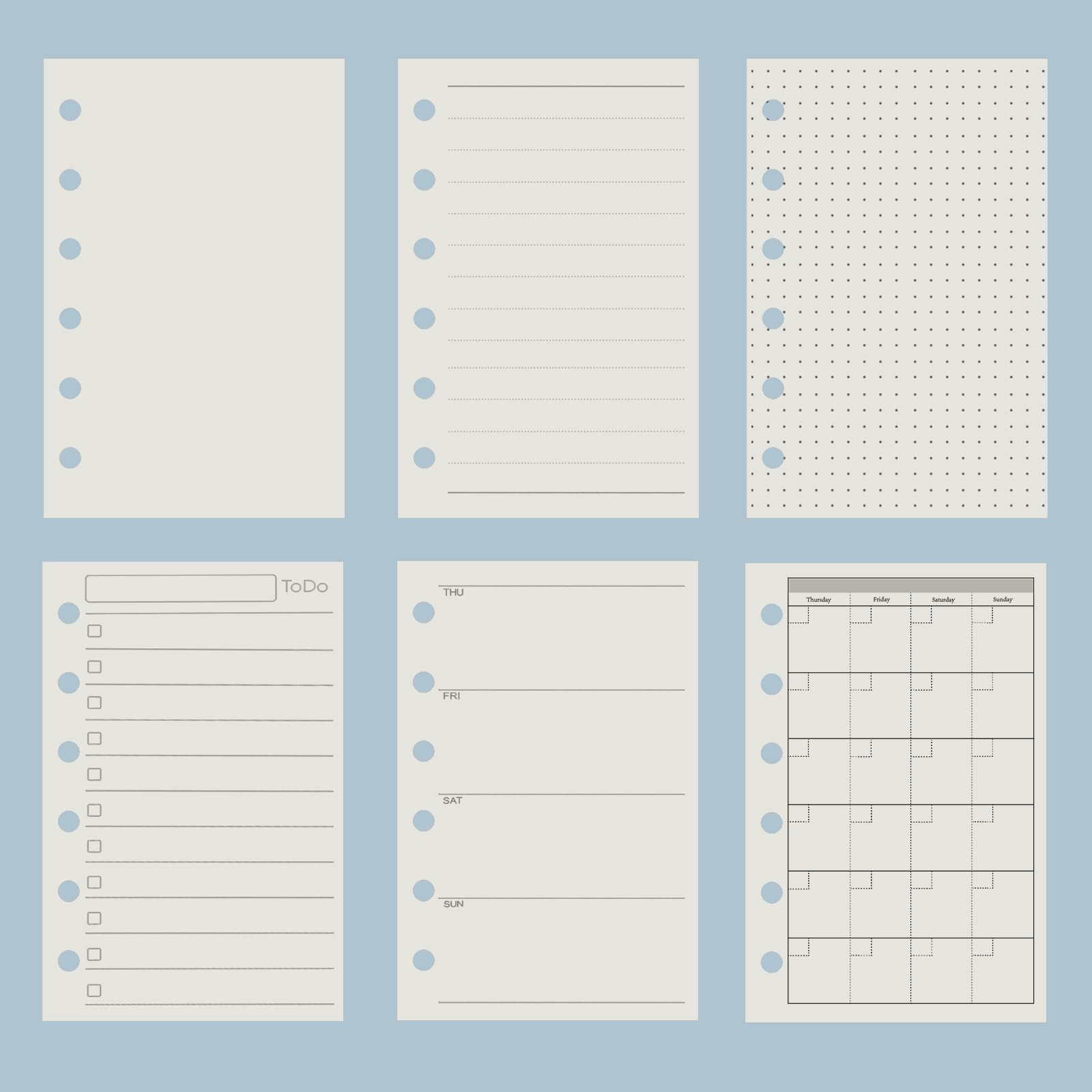 A7 6-Hole Binder Refill Set with Monthly Planner, Stickers, and Dividers