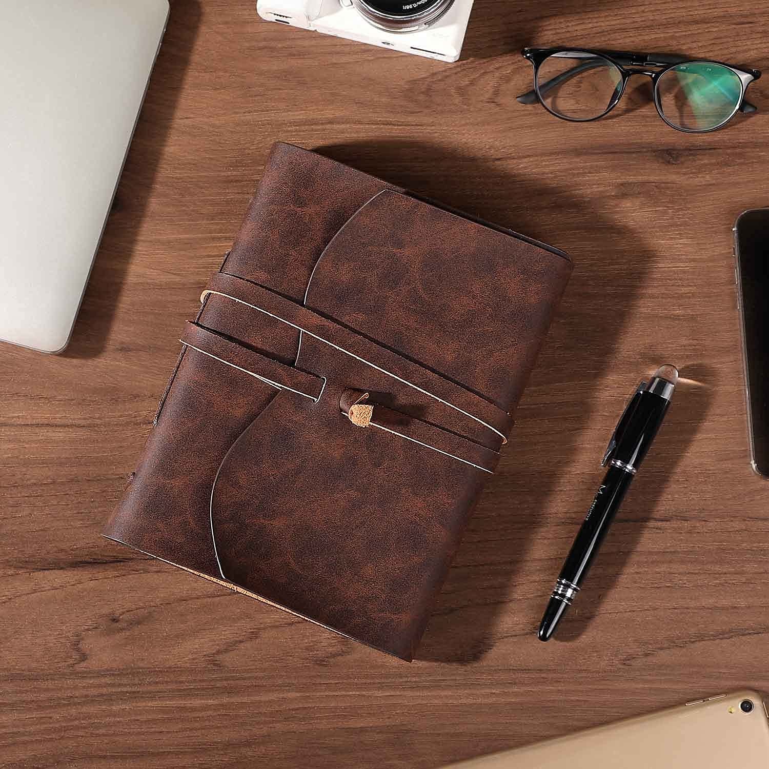 Hotcinfin Leather Bound Journal for Men/Women, Rustic 6X8 Inch, dark brown