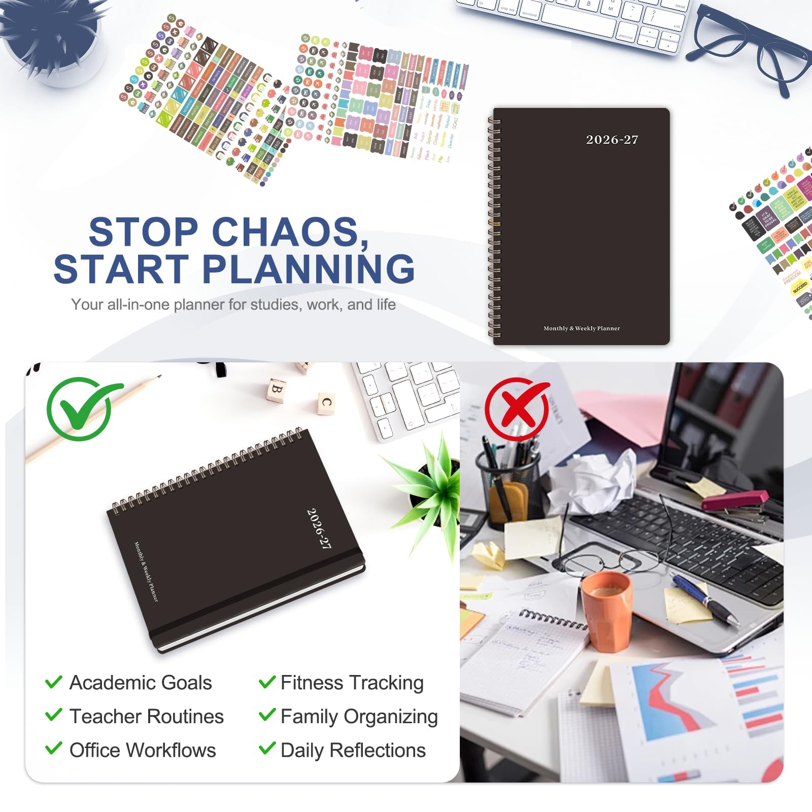 Planner 2026-2027, Weekly and 6.3″x8.5″(Jul 2026-Jun 2027), 2607-C-Black