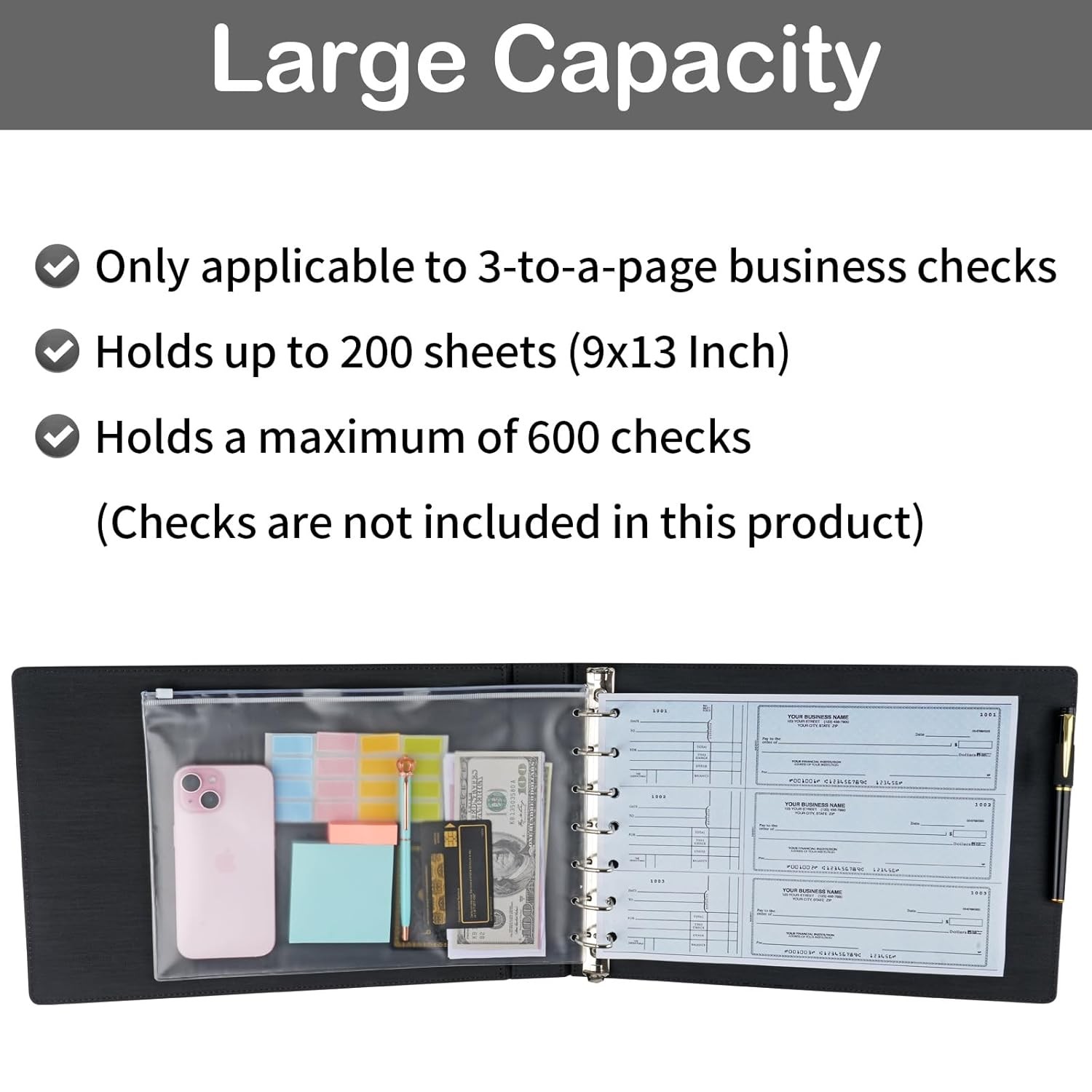 Ring Checkbook Binder Premium Leather Organizer 7 Ring Business Checkbook Holder