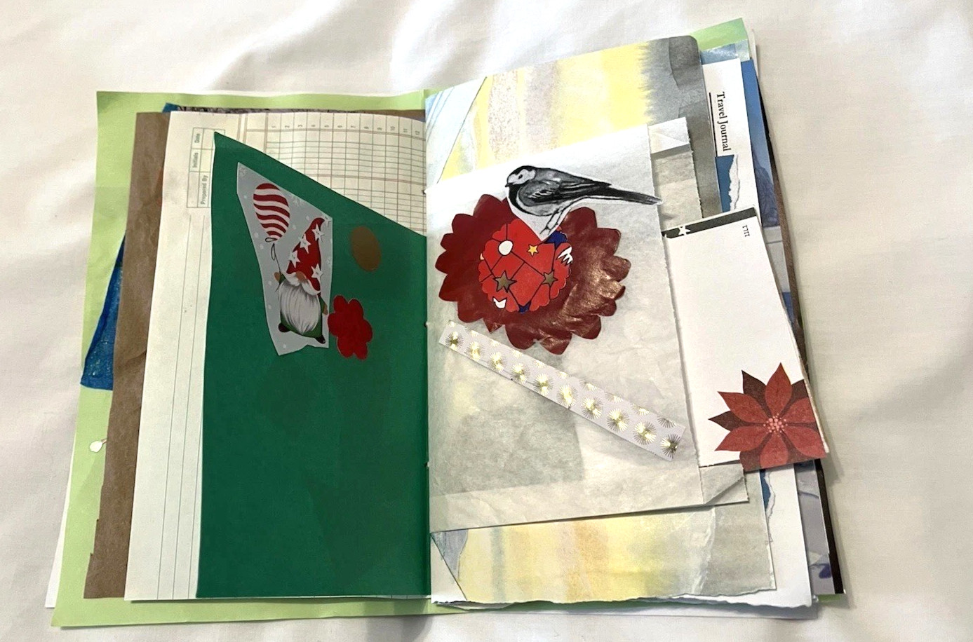 Junk Journal Winter Xmas Theme 6×9″ Handmade Paper Ephemera, Embellished Tassel