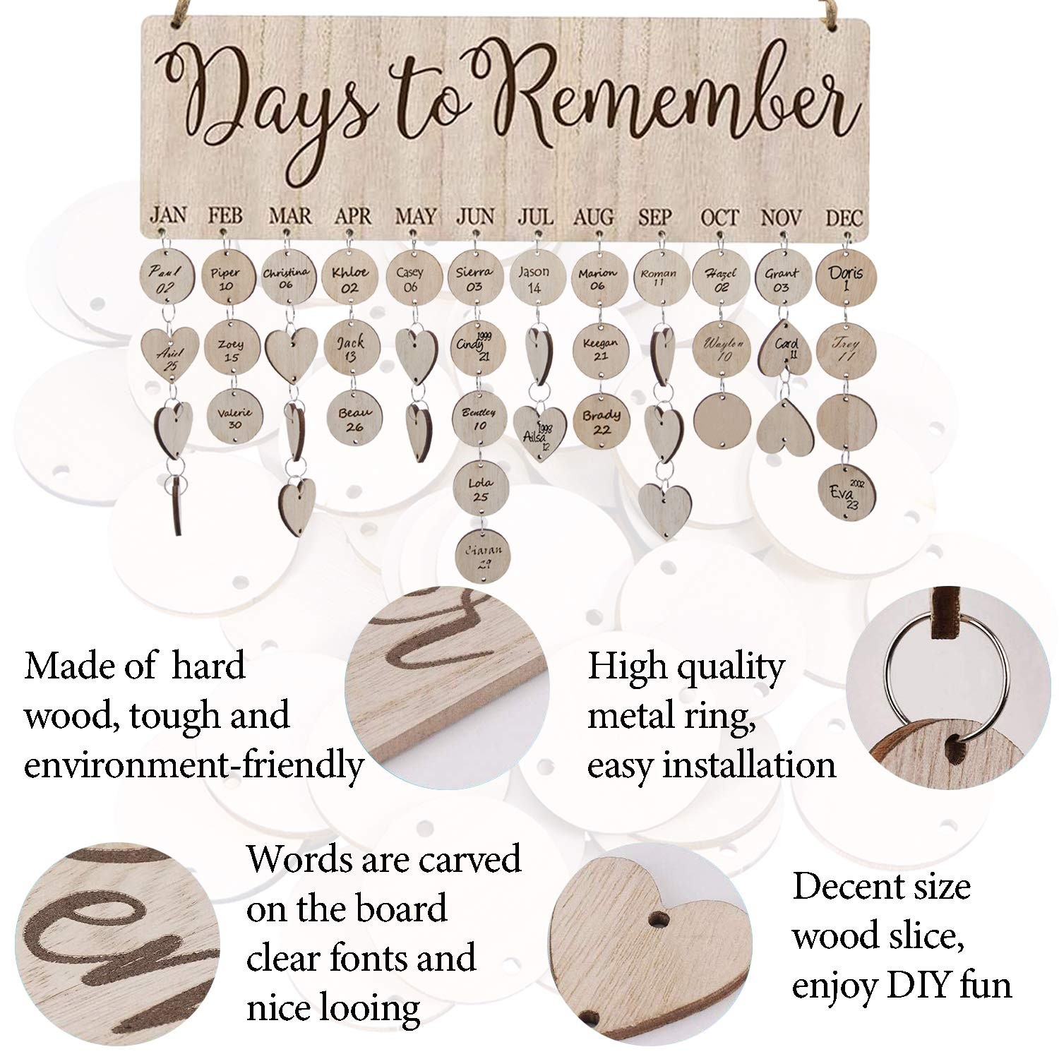 Family Birthday Reminder Calendar Board With Tags,DIY Wooden Day to Remember