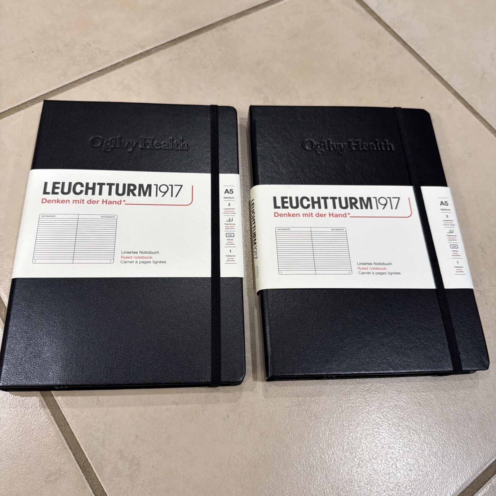 Qty 2 Leuchtturm 1917 Ruled Hardcover Lined Notebook Black – A5 300612 w/Promo