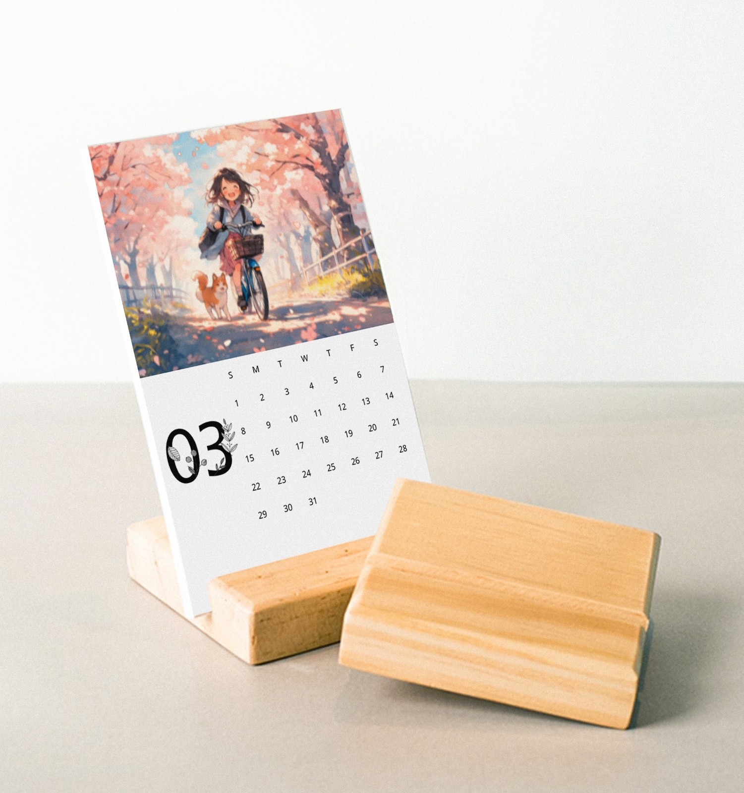 Kawaii Nature Scenes 2026 Desk Calendar, Vertical Calendar with Wood Stand 4″x6