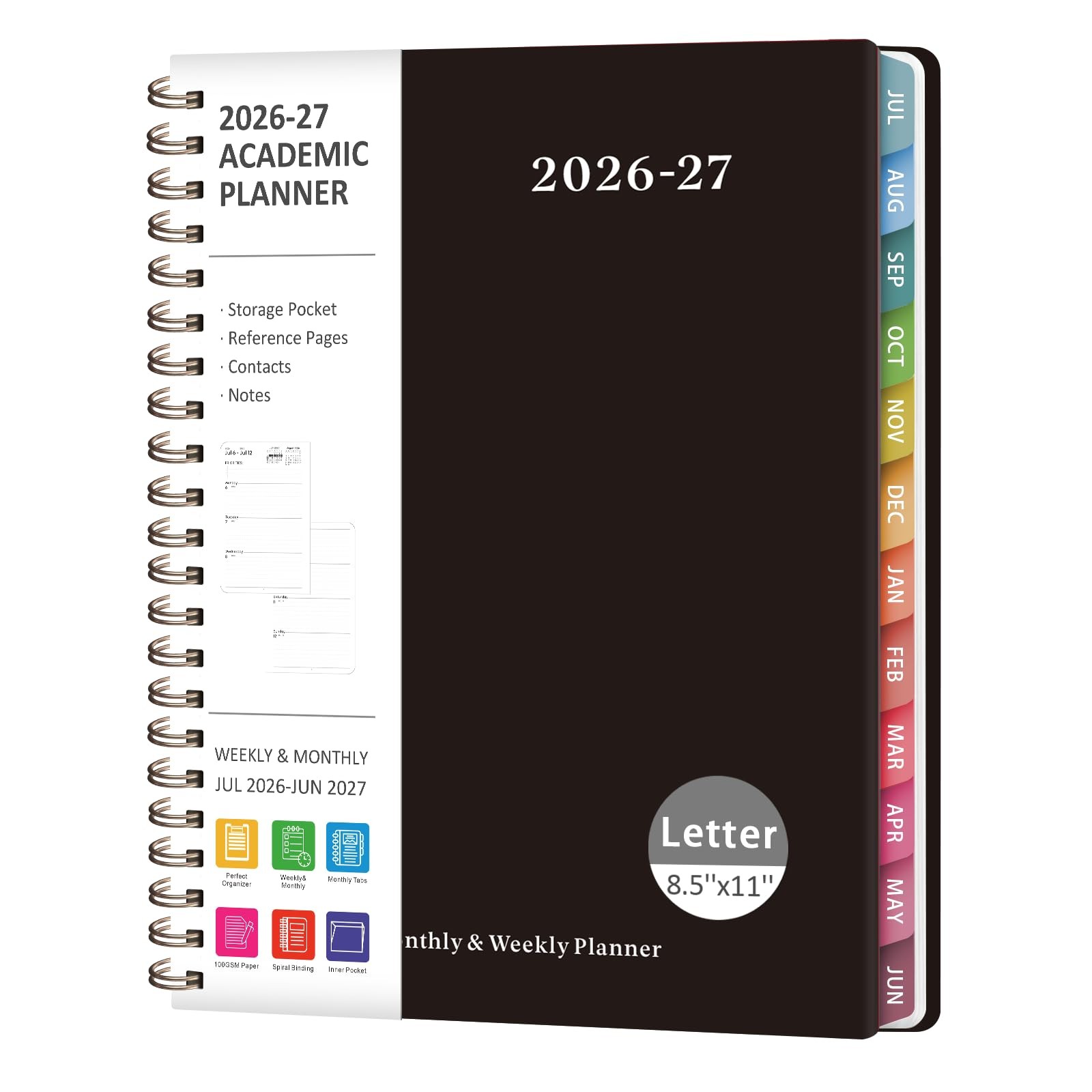 Planner 2026-2027, Weekly and Monthly 8.5″x11″(Jul 2026-Jun 2027), C-Black