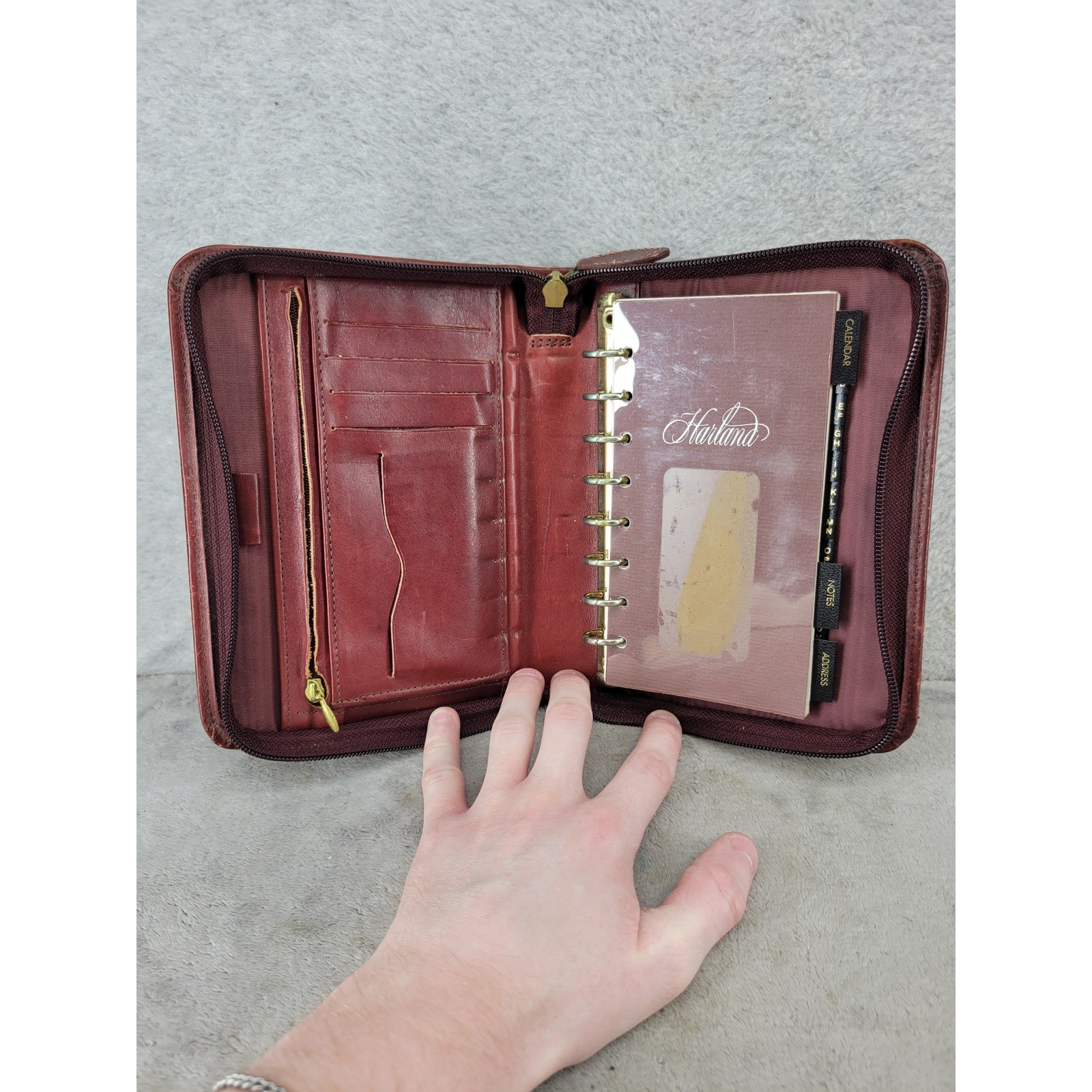 Harland Vintage Leather Zip Around Planner Organizer Oxblood Red 6 Ring Binder