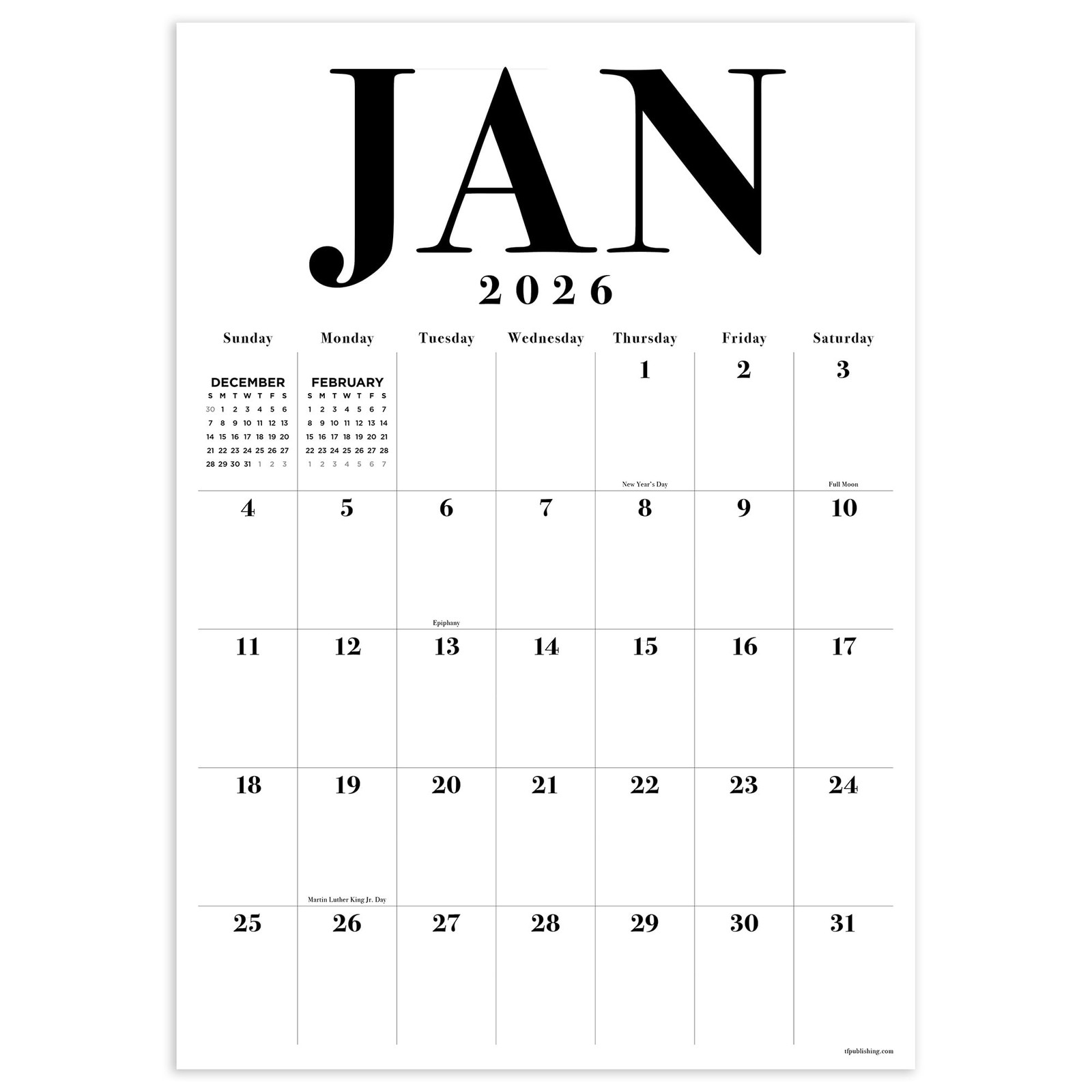 TF Publishing 2026 Medium Art Poster Wall Calendar – Vertical Wall, Black