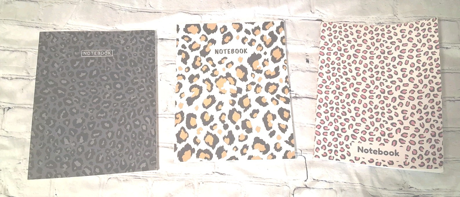 Lot of 3 Animal Print Notebooks – Leopard / Cheetah Patterns (Pink, Tan, Grey) –