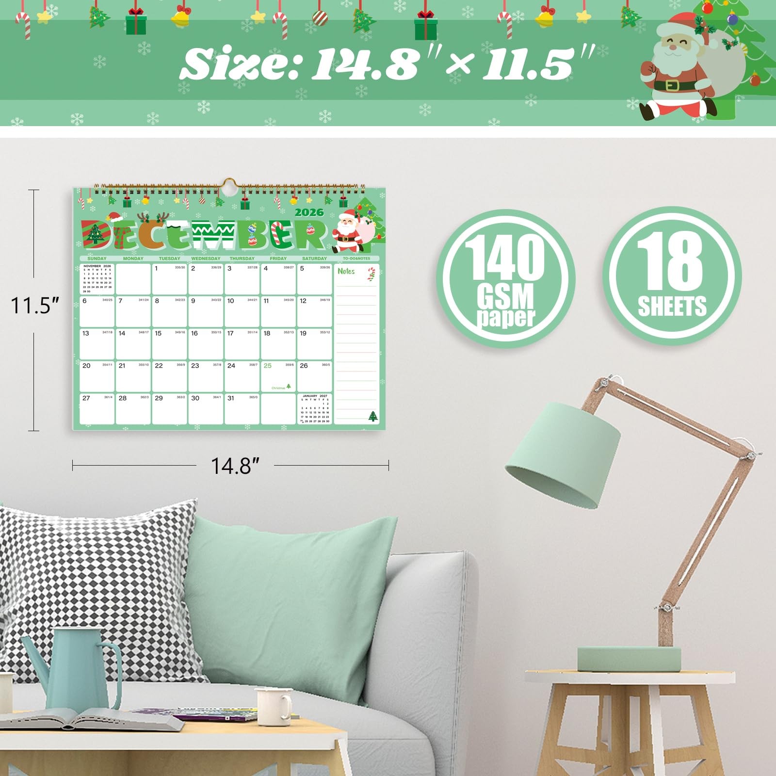 XISIDO 2026-2027 Wall Calendar, Calendar Seasonal