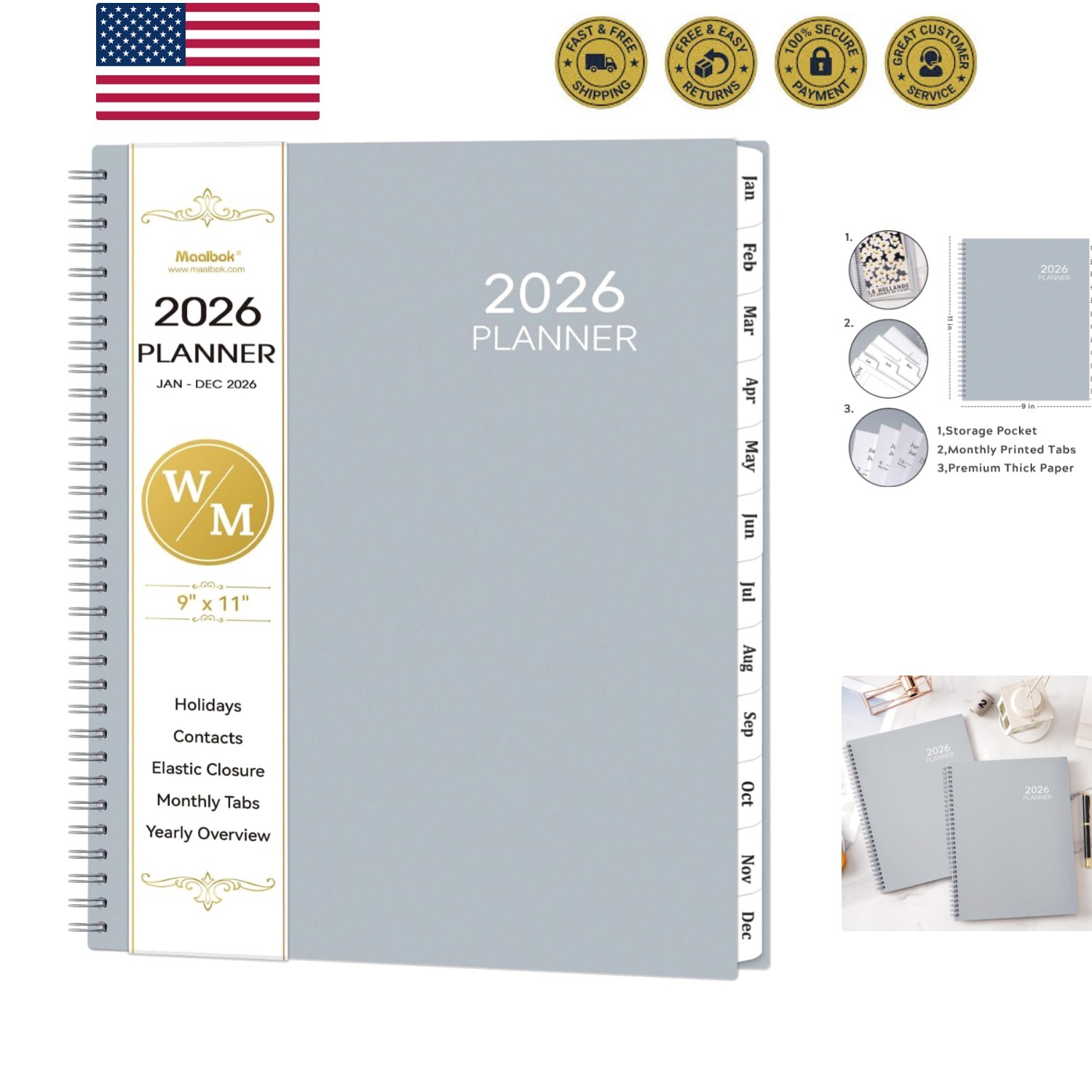 2026 Planner – January 2026 – December 2026, 9″ x 11″ Weekly Monthly Planner …