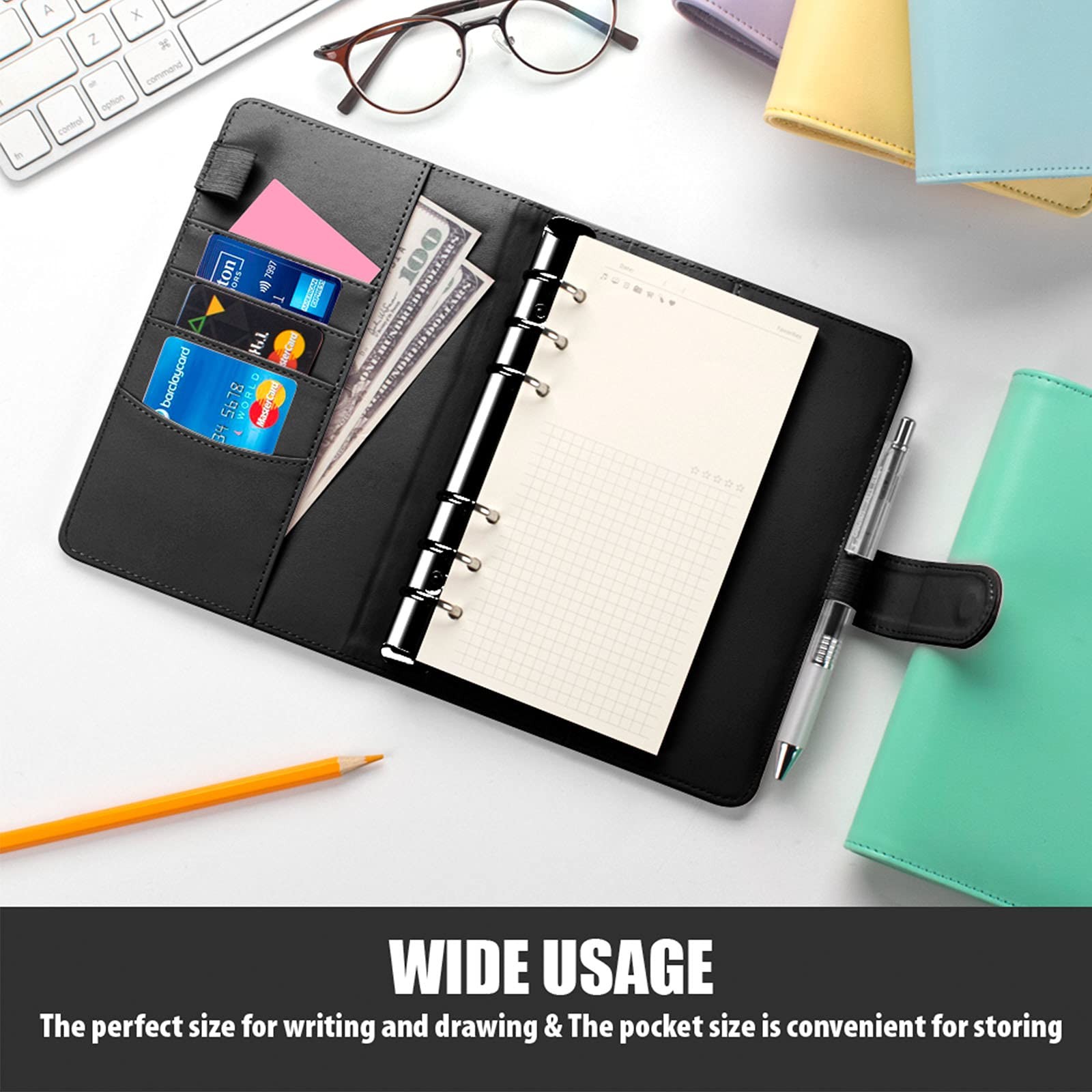 Sooez A5 Binder 6 Ring, Refillable Notebook Planner Cover, Small A5, Black