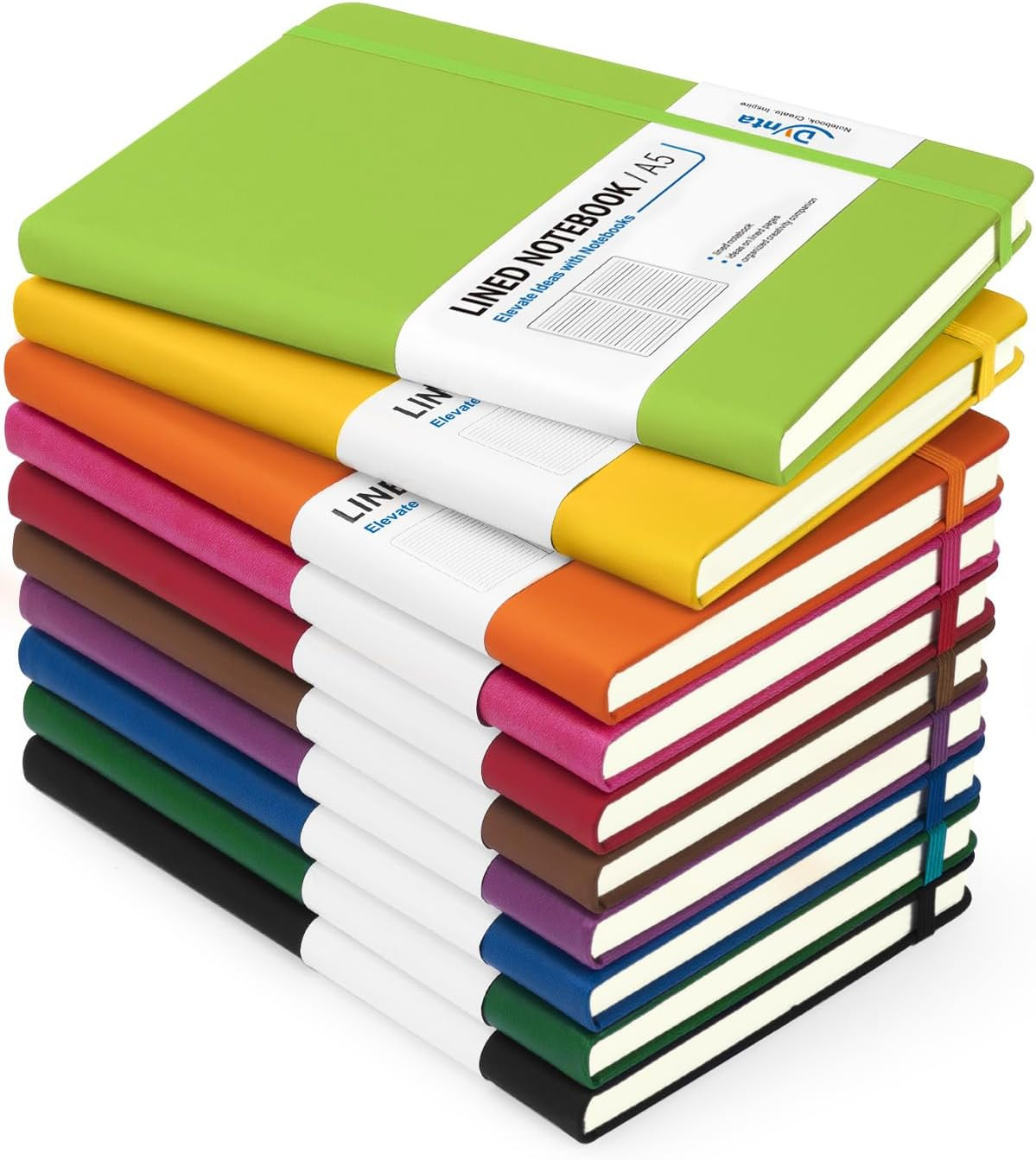 Hardcover Journal Notebooks, 10 Packs A5 Lined Journals Bulk for Writing 200 Pag