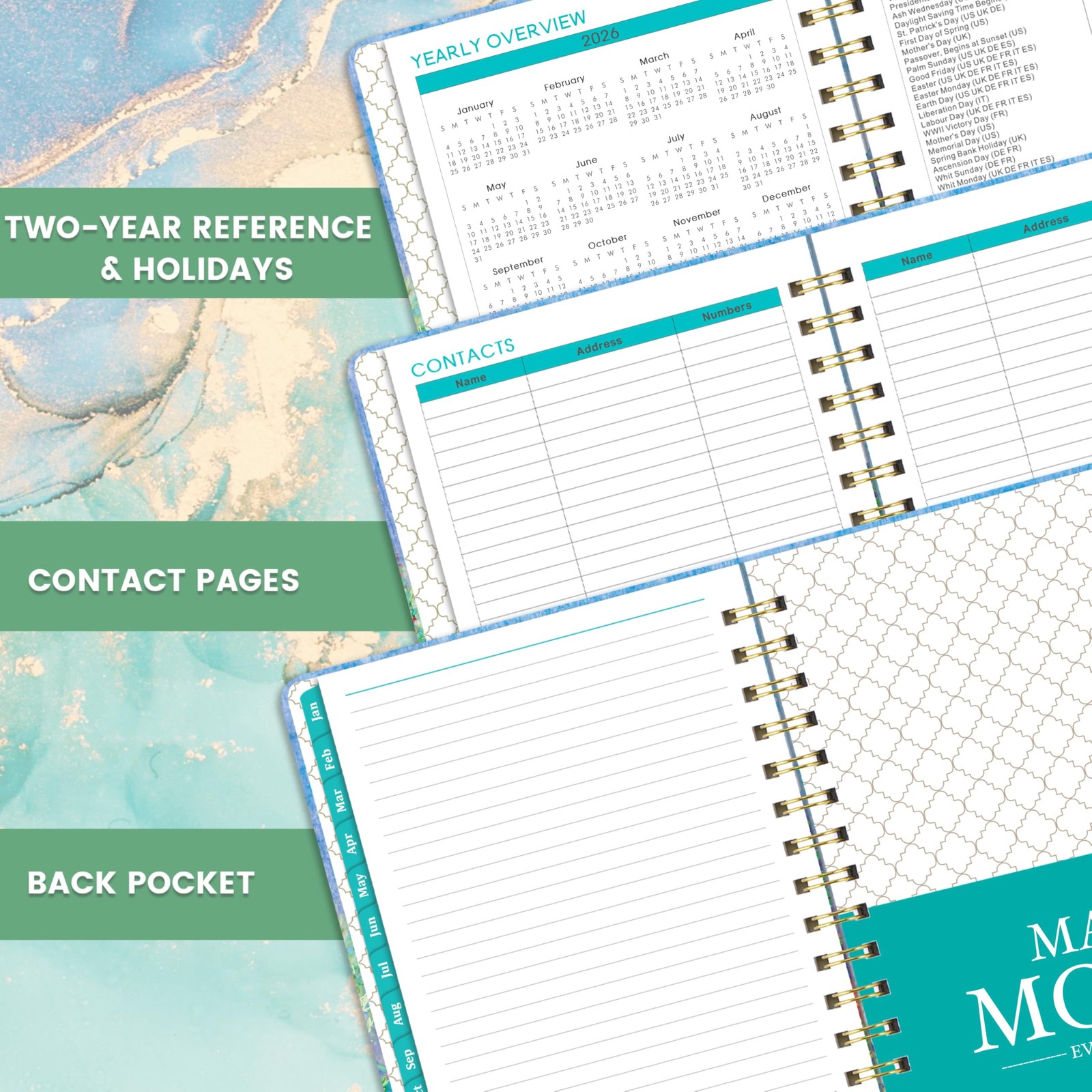 2026 Weekly & Monthly Planner with Tabs, Hardcover, Daily Organizer, 6.4″x8.5″