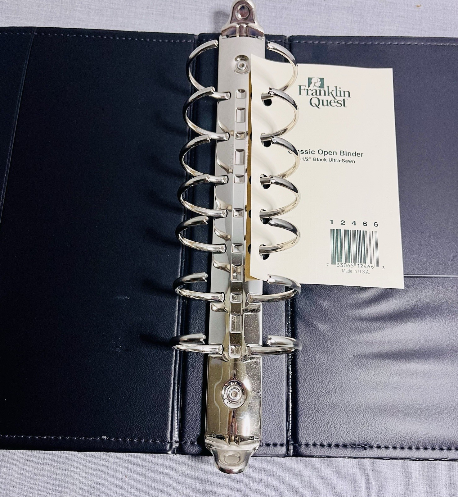 Franklin Covey Quest Classic Leather Open Binder Planner Black 7 Ring 1.5 x 11