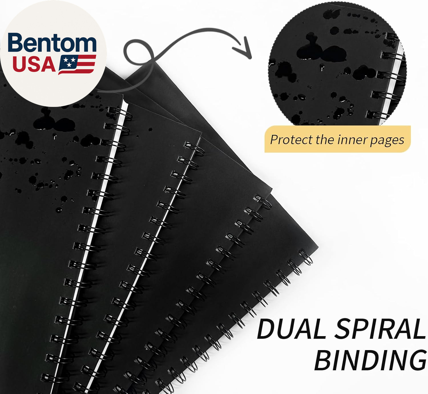 Lined Spiral Notebook A4 Large Black Journal 8.5″ X 11″-4 Pack 7Mm College Ruled