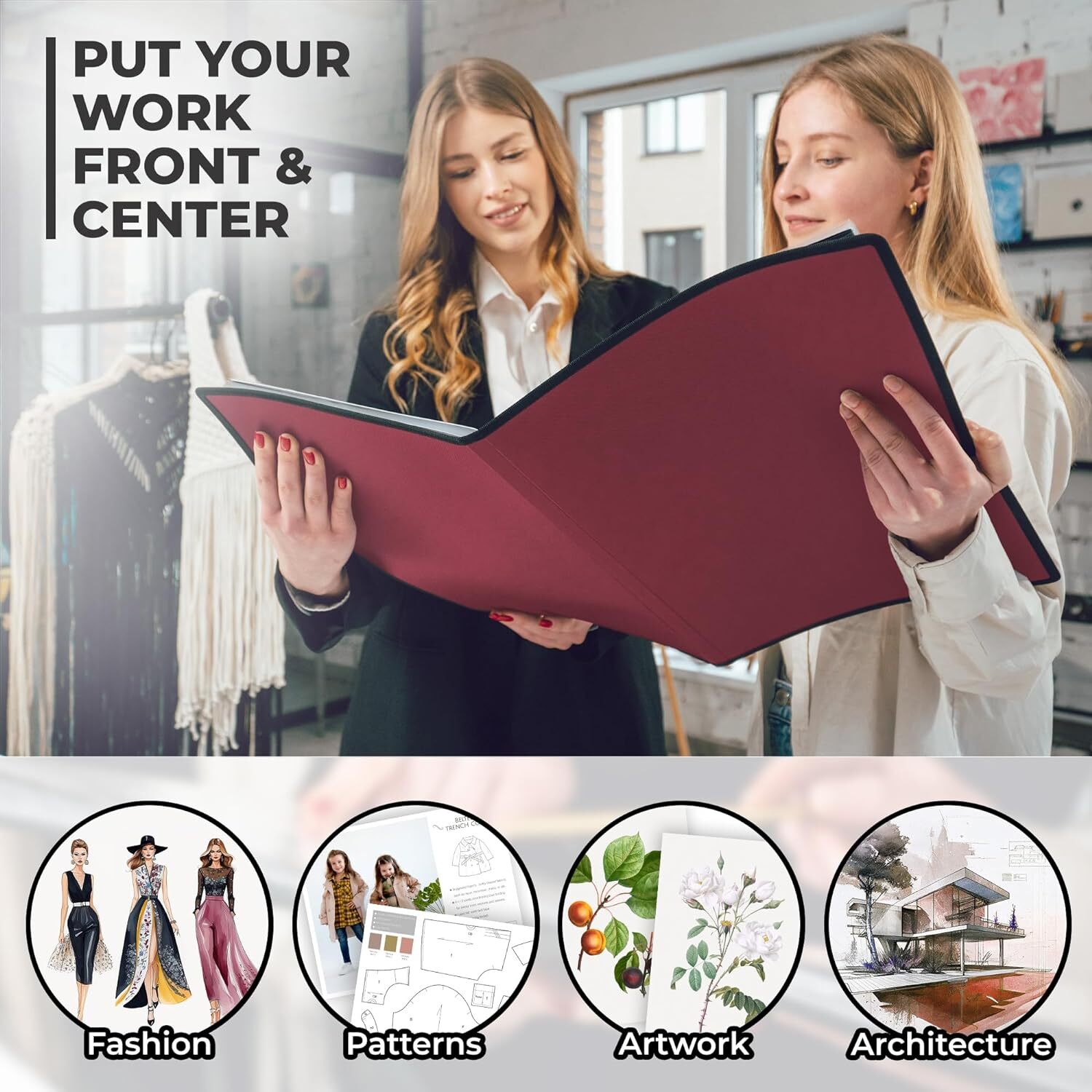 11X17 Art Portfolio Binder With Mounting Paper – (Ruby) Large Portfolio