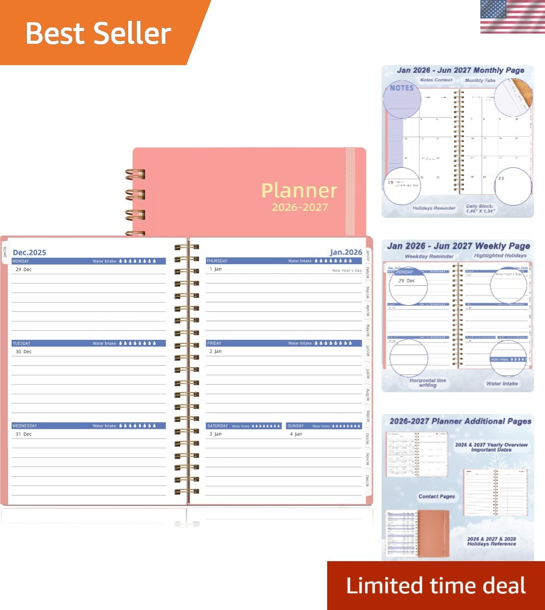 2026-2027 Day Planner, Weekly & Monthly Planner from Jan 2026-Jun 2027, 18 C…