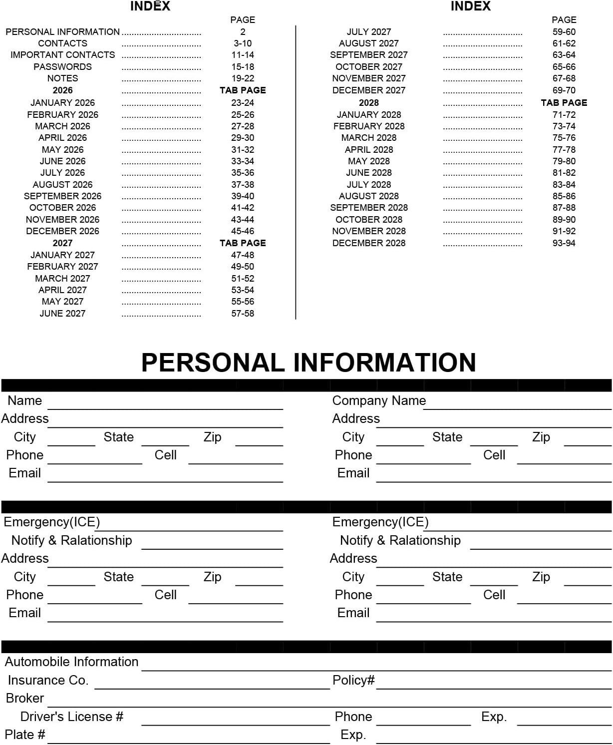 3 Year Calendar Planner Blue 2026-2028