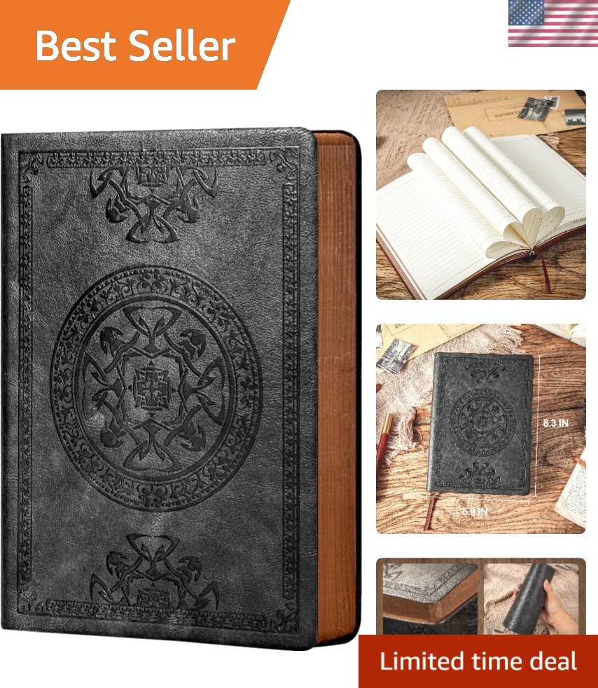 Men’s Leather Diary with Vintage Pattern, 5.7” X 8.3” Soft Cover Journal