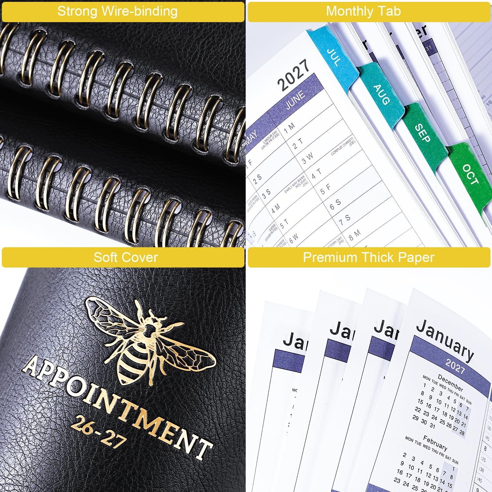 Appointment Book 2026-2027 – Planner Large, Black:9″ x 11″