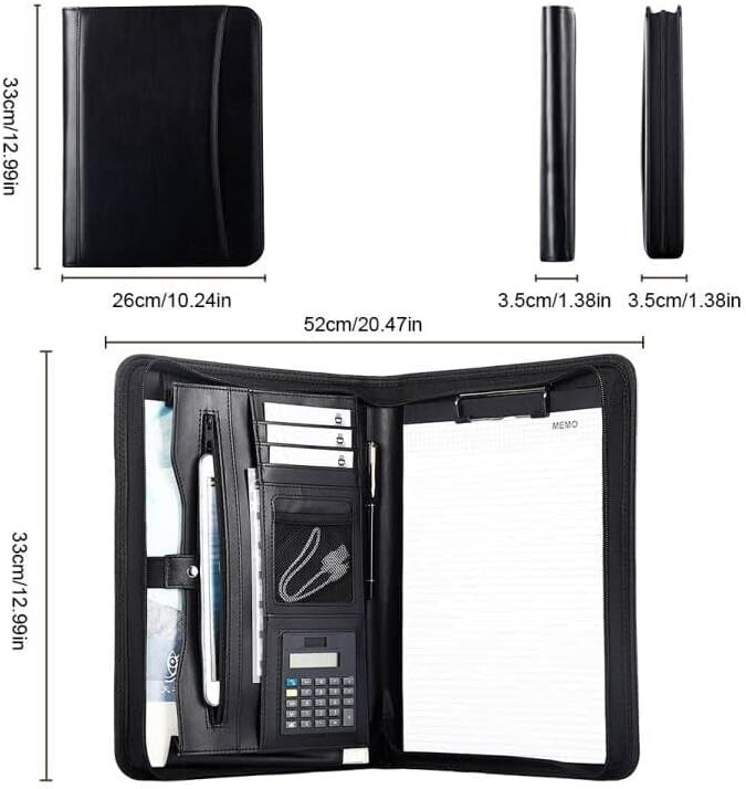 Padfolio Business Leather Portfolio Zippered Notebook Binder Office Organizer