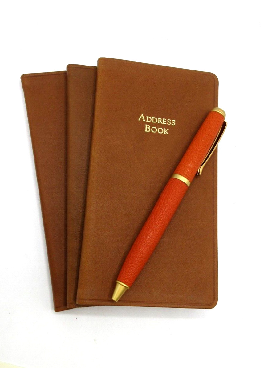 Address Book Personal Pocket Size 3×6″ Soft Leather Cover Graphic Image TAN