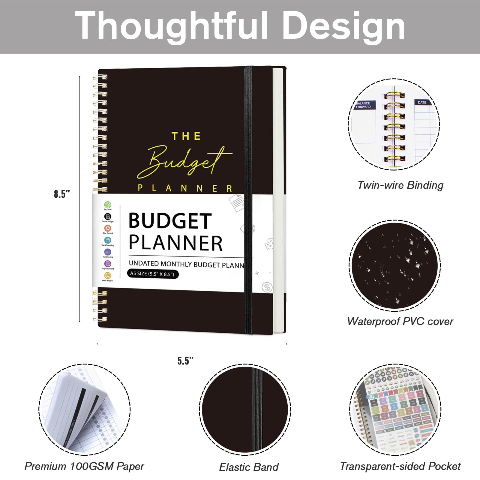 Budget Planner – Monthly Book 160 pages, 5.5 x 8.5 inches, Black