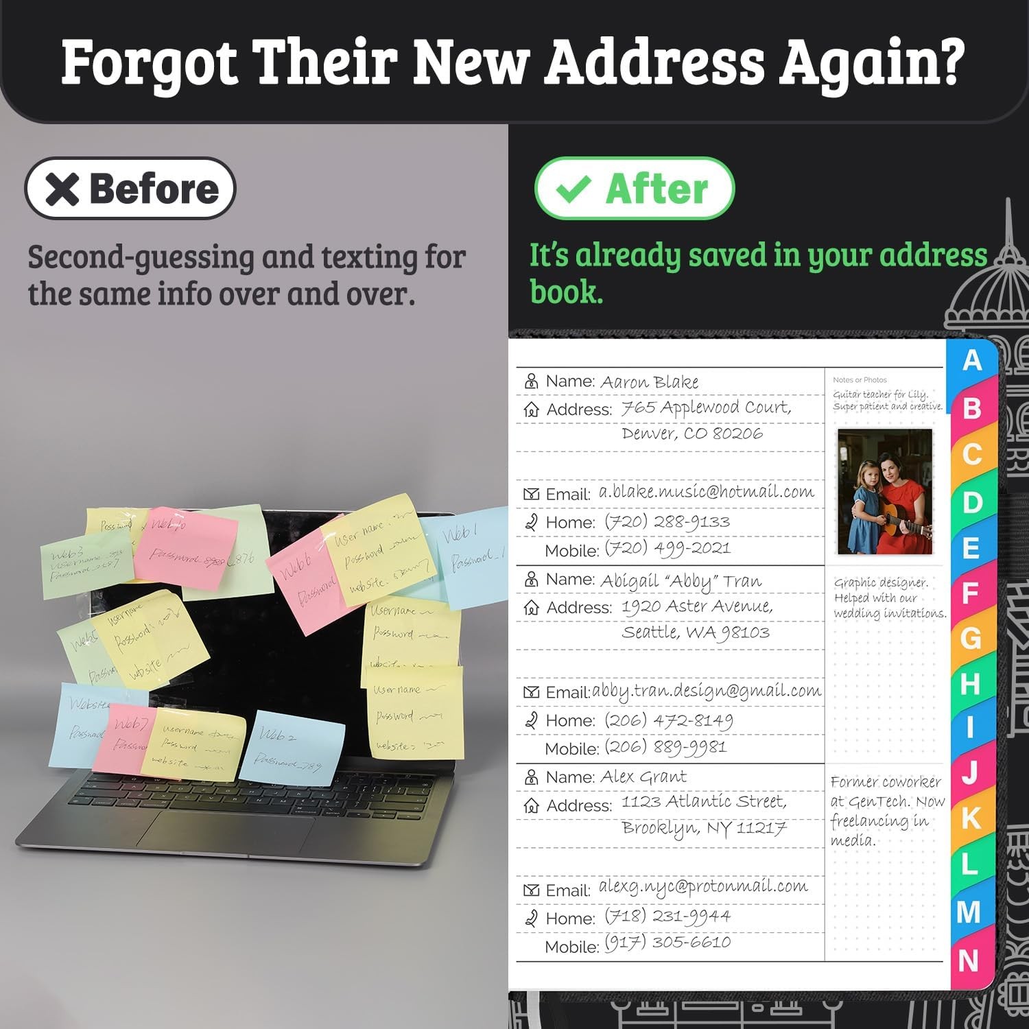 Address Book with Colorful Alphabetical Tabs (4.7″ X 6.2″) – Telephone Address