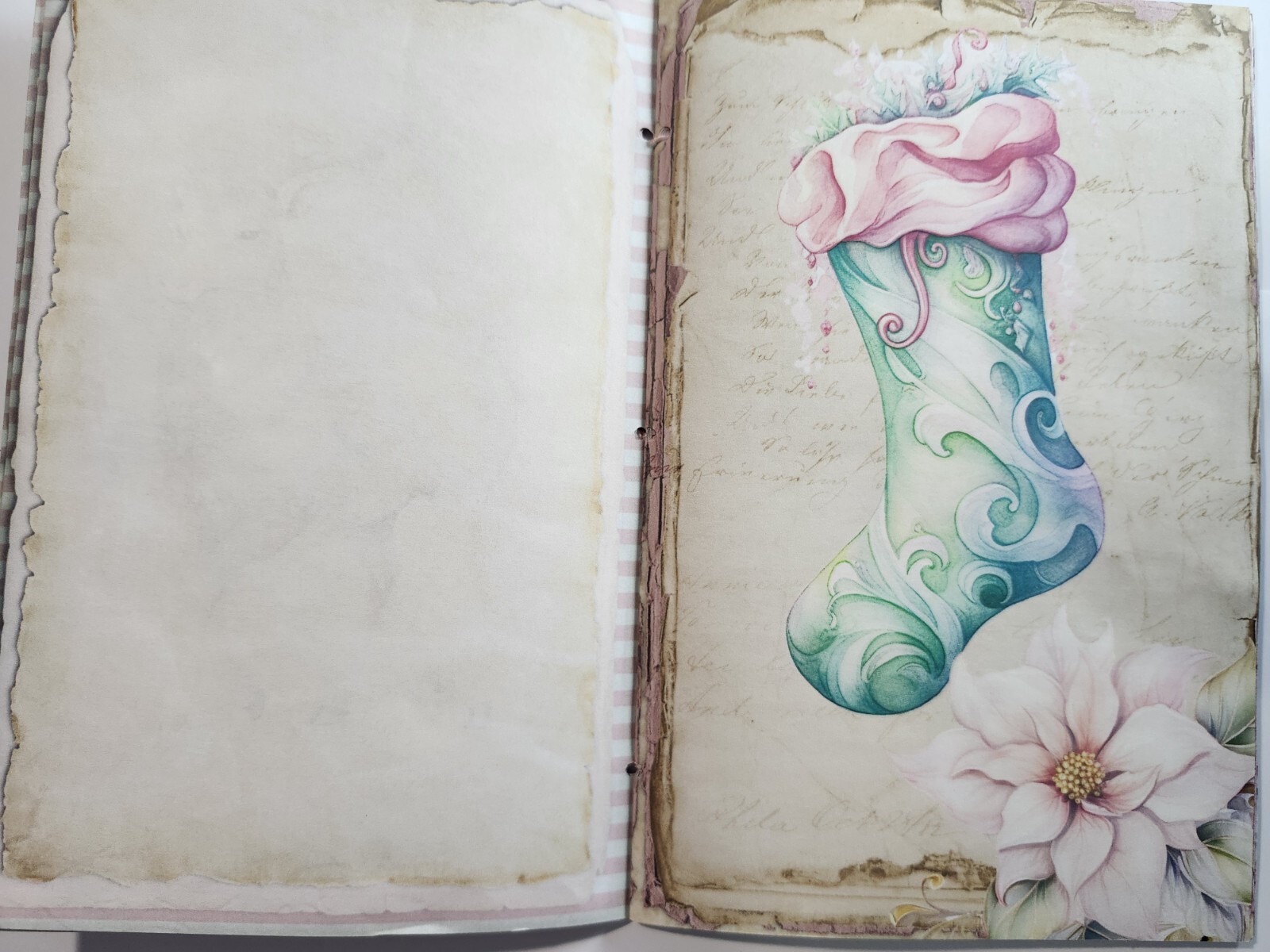 Junk Journal Booklet “PASTEL CHRISTMAS” Christmas Pink Holiday Ephemera, Cards+